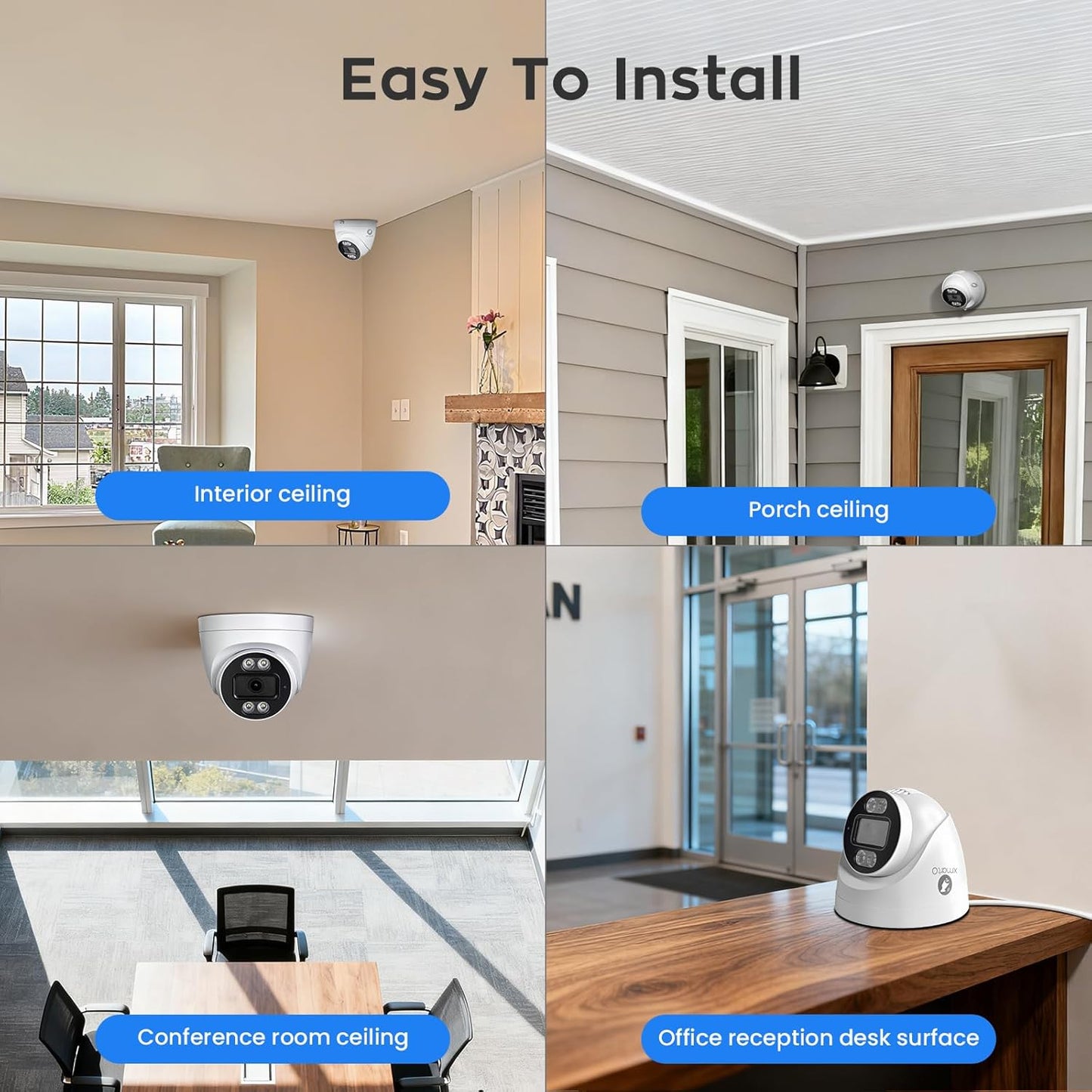 xmartO 10CH 8 Pcs Home Security Camera Kit, 2 * 2K HD Dome Camera and 6 * 2K 3MP Super HD WiFi Home Security Camera, 2-Way Audio, Night Vision, 24/7 Surveillance Camera, No Monthly Fee
