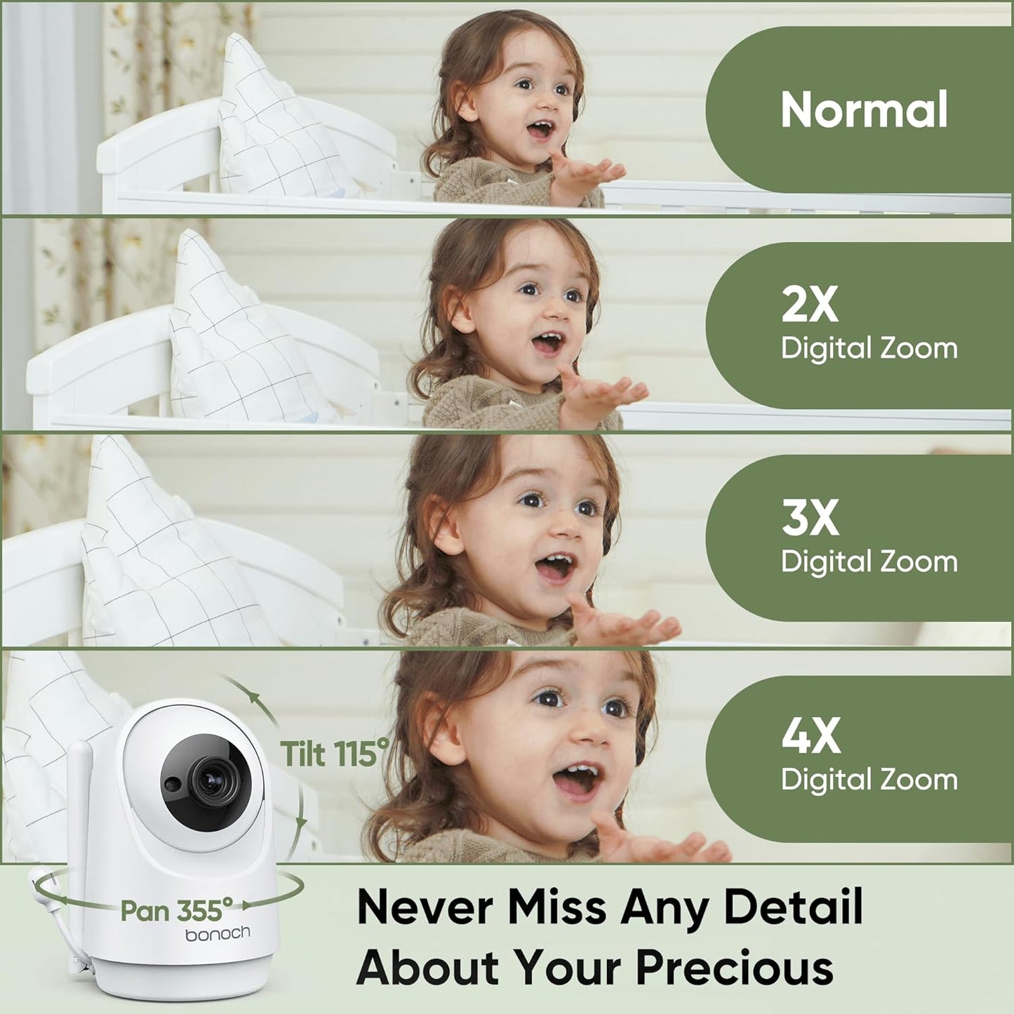 bonoch MegaView Baby Monitor, 10" Video Monitor with 2 Cameras, 10000mAh Battery, Quad Split Screen Baby Monitor with Camera and Audio, VOX Mode, Auto Night Vision, Remote PTZ, Hack Proof