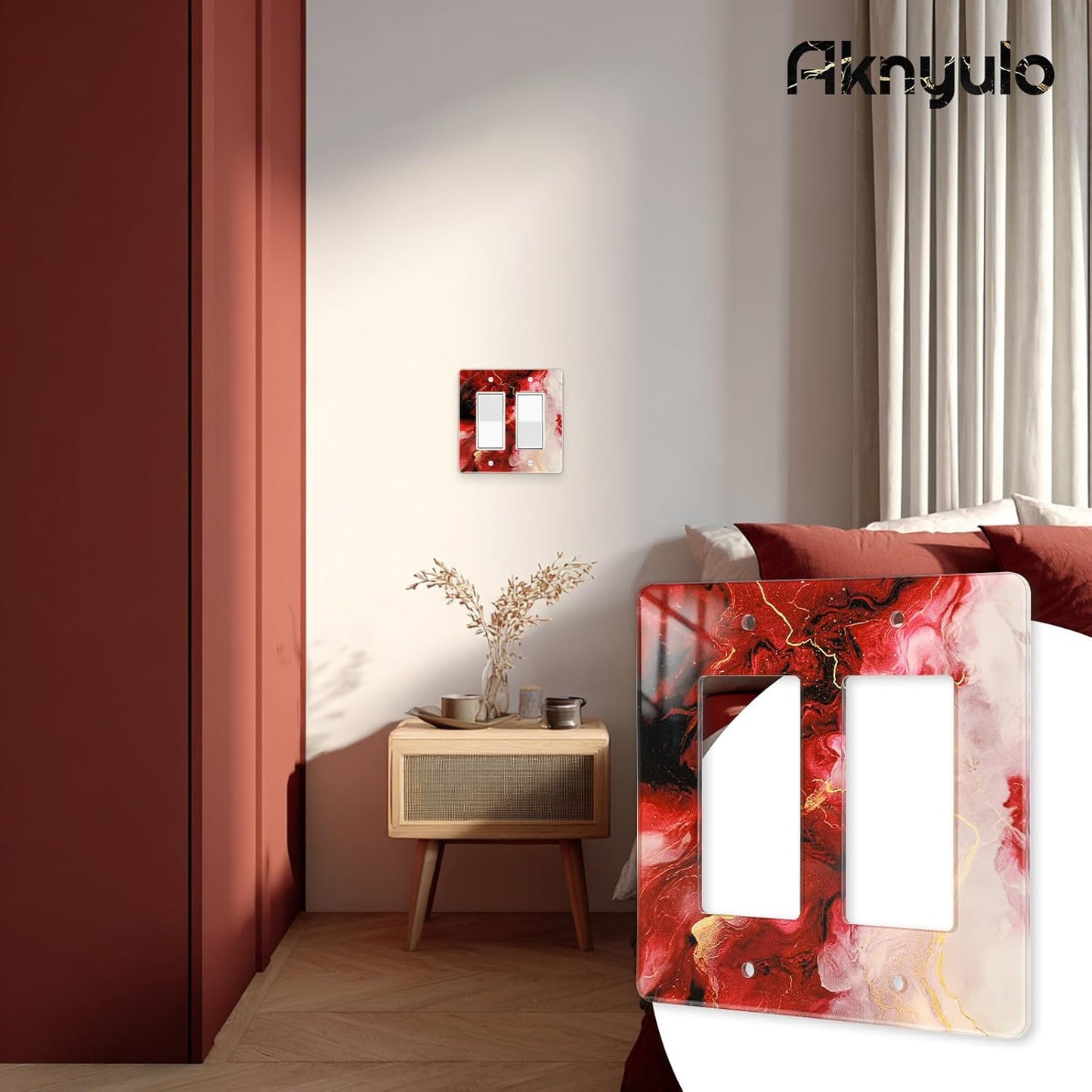 Rich Burgundy Marble Acrylic Light Switch Wall Plate Plates Decorative Electrical Outlet Cover Plates Acrylic 2 Gang Wall Outlet Covers Switch Plates