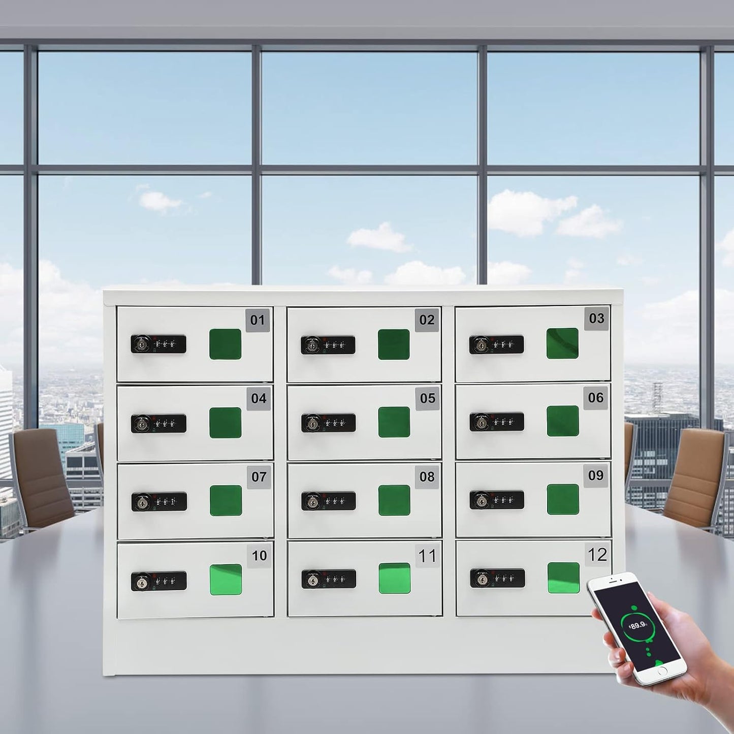 Cellphone Charging Station with Combination Lock, 12 Slots Cellphone Locker Mobile Device Phones Storage Pocket with 3-in-1 Charging Ports for Office Classroom Hotel (12 Slots)