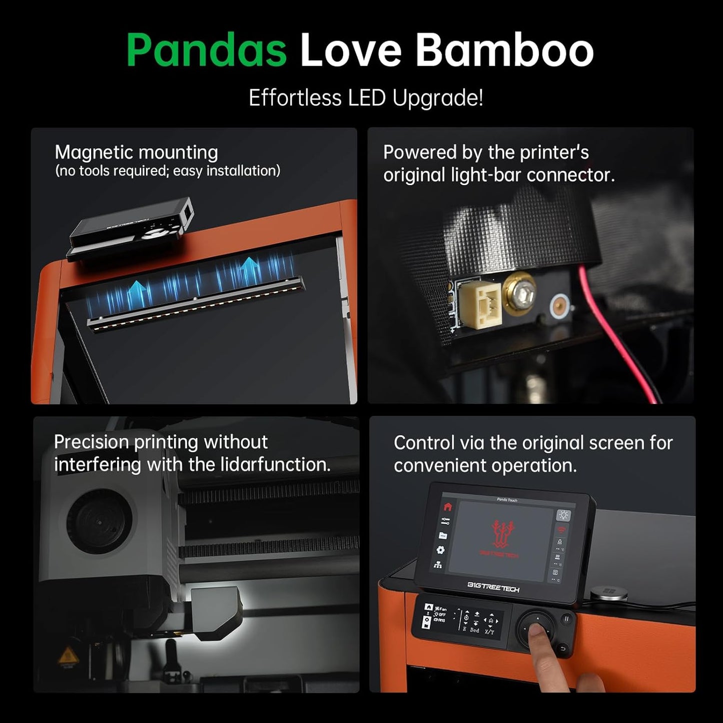 BIQU Panda Lux Compatible with Bambu-Lab P1P/P1S/X1C/X1E LED Light Strip Magnetic Installation 5V 0.3A LED Light Bar