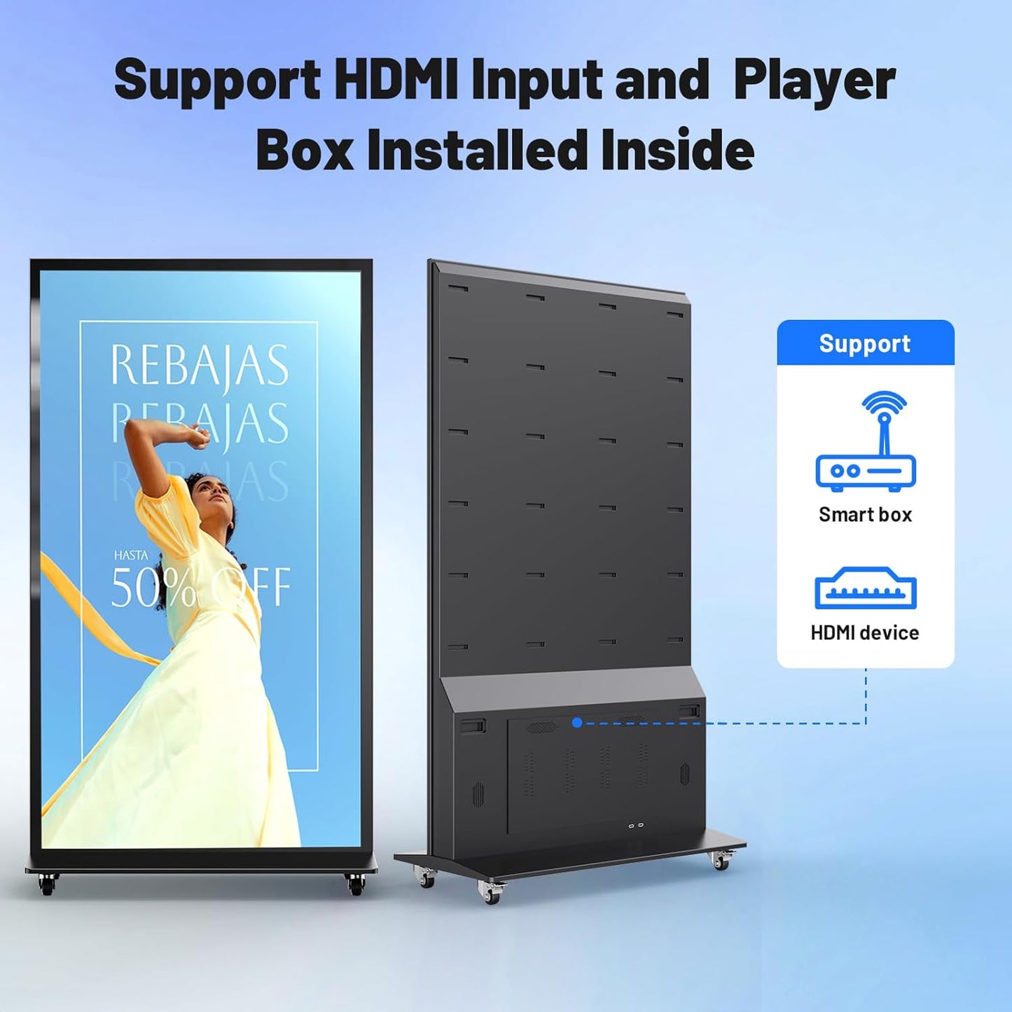 75 Inch Full Screen Indoor Floor Stand Digital Signage Digital Kiosks With Android System Lcd Poster Display With WiFi HDMI/USB Input Auto Media Player