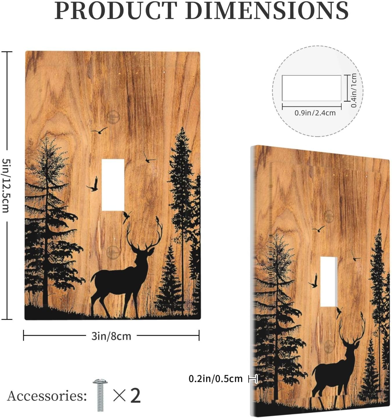 Decorative Light Switch Cover Rustic Farmhouse Orange Brown Pine Tree Deer Wood Grain 1 Gang Single Toggle Device Electrical Faceplate Switchplates Decorator Outlet Wall Plate for Bedroom