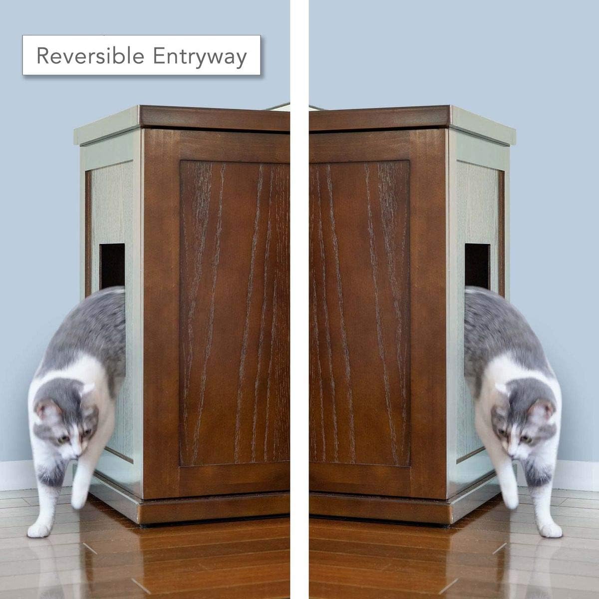 THE REFINED FELINE Cat Litter Box Enclosure Cabinet, Shaker, Mahogany Brown, Mid-Century Feet, Large, Hidden Litter Cat Furniture with Drawer