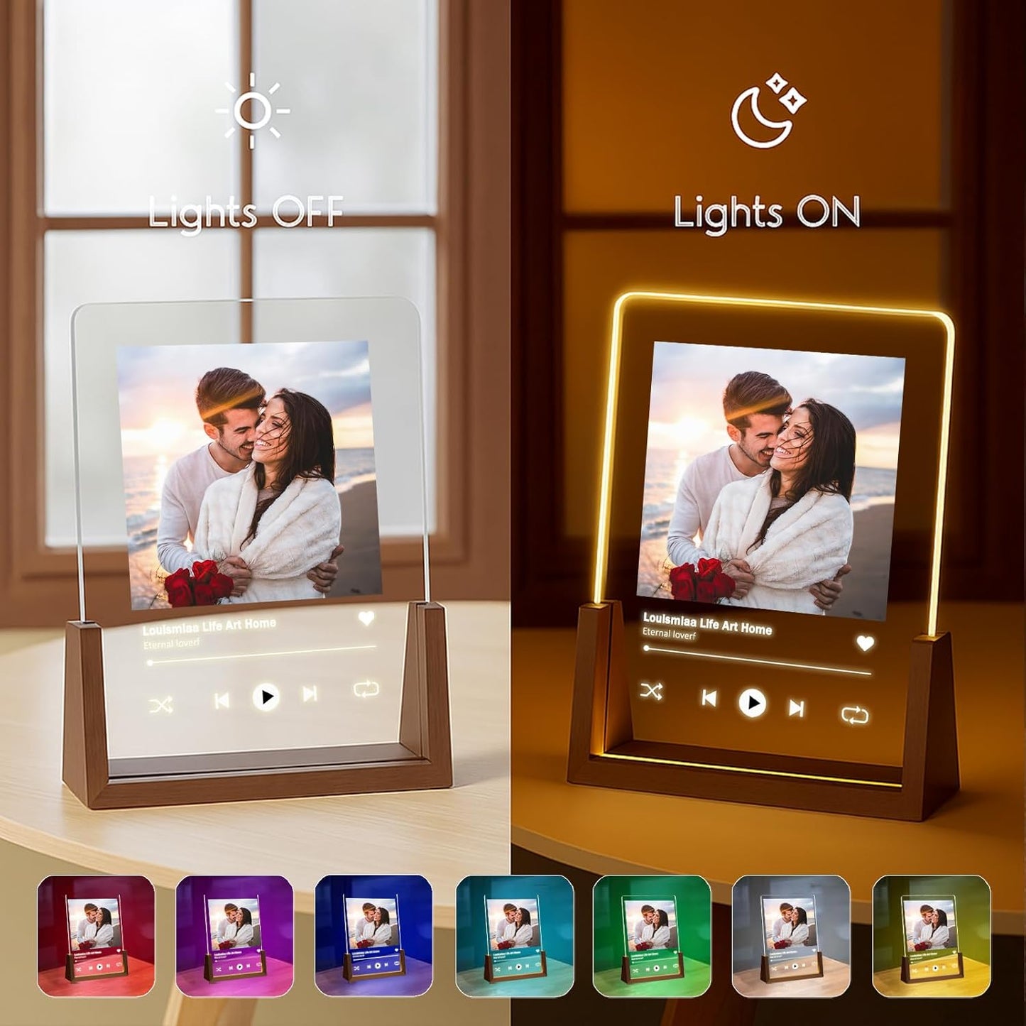 LOUISMIAA Customized Picture Frames with Night Light,Personalized Ptoto Frame Anniversary Birthday Mother’s Day Father’s Day Valentine’s Gifts for Boyfriend Girlfriend Couple Same Day Shipping