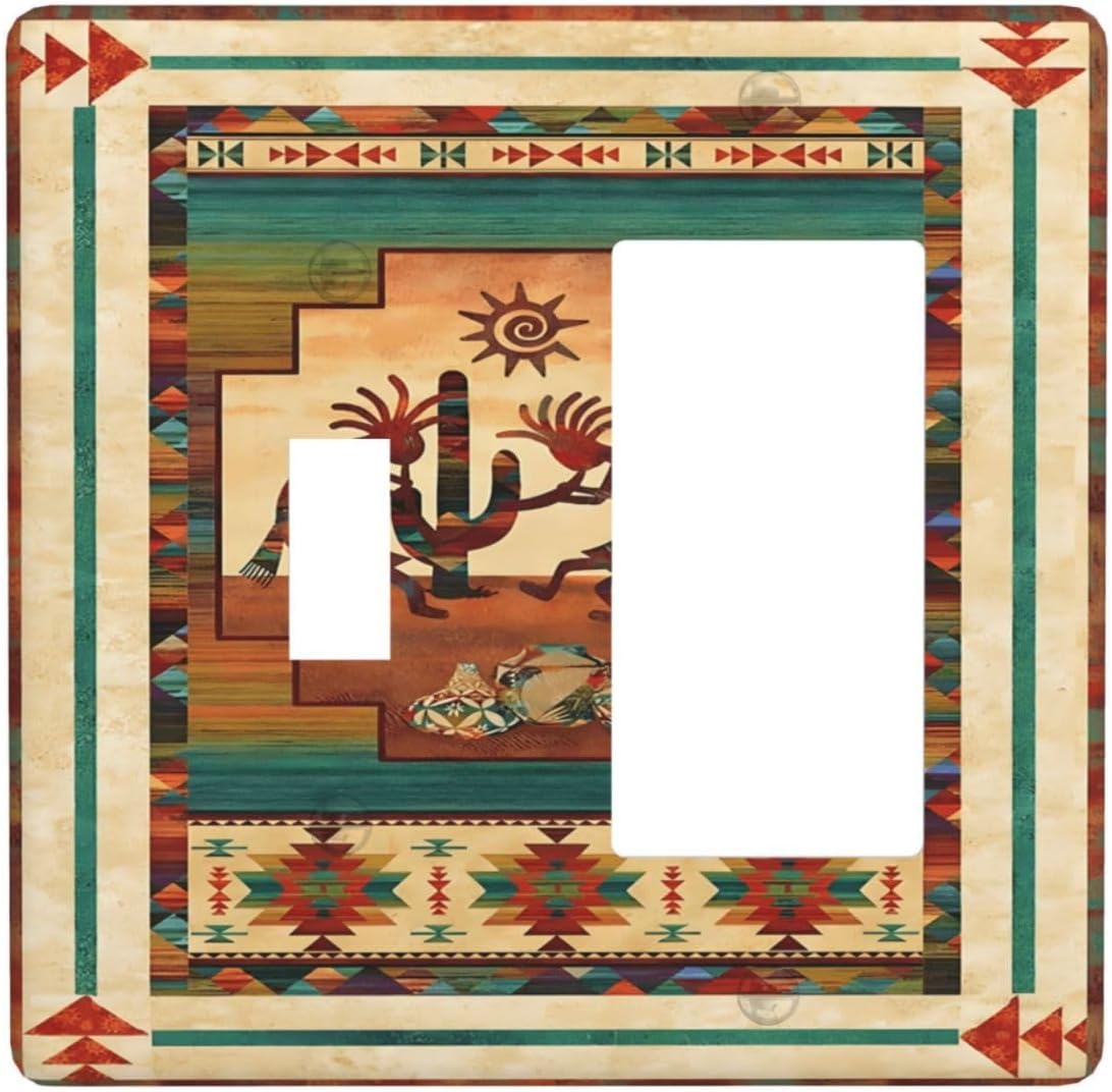 Decorative Outlet Covers Native American African Afro 2 Gang Wall Plate Single Toggle 1 Rocker Light Switch Cover Switch Plate Covers Faceplate for Home Bedroom Decor