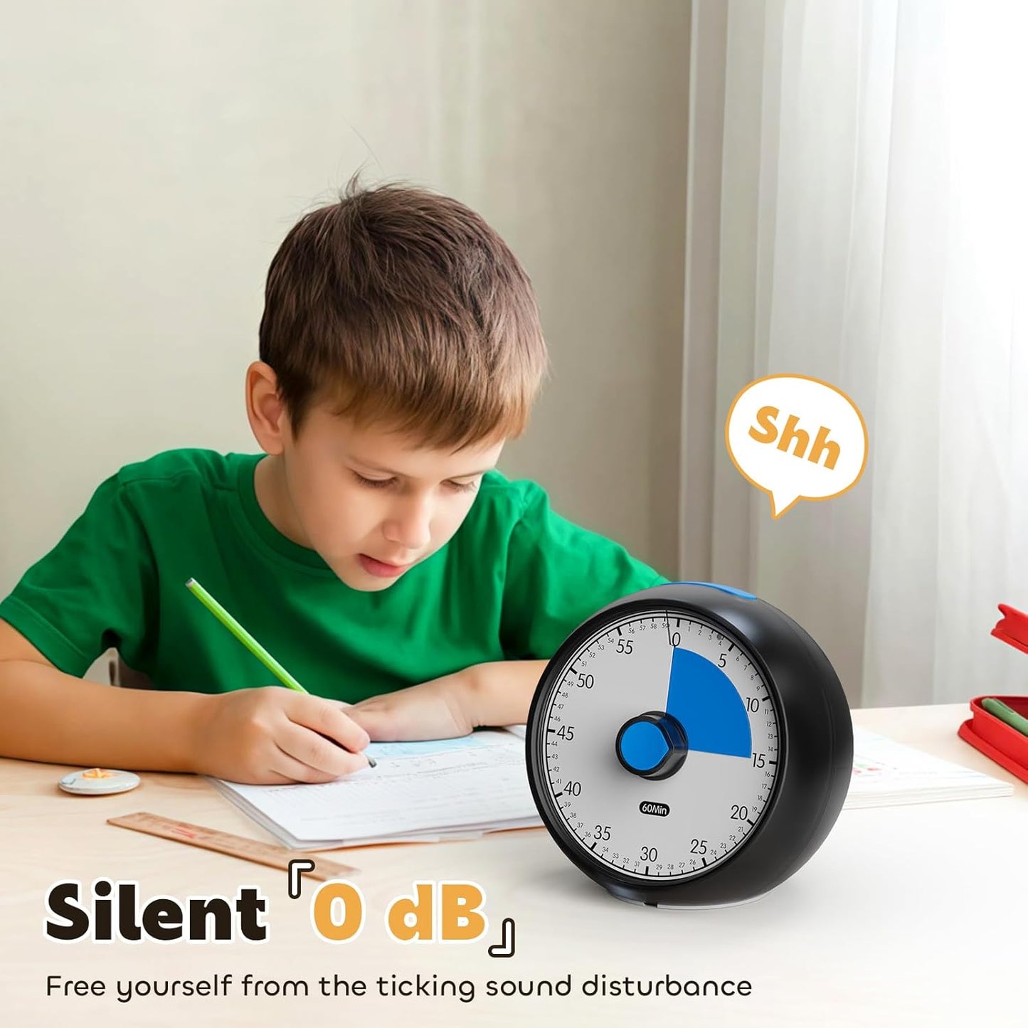 Visual Timer for Kids 60-Minute - Silent Analog Countdown Time Timer with Optional Alarm, Focus Tool for ADHD & Autism, Time Management for Homework, Chores, Office, Kitchen, Teaching & Study Routines