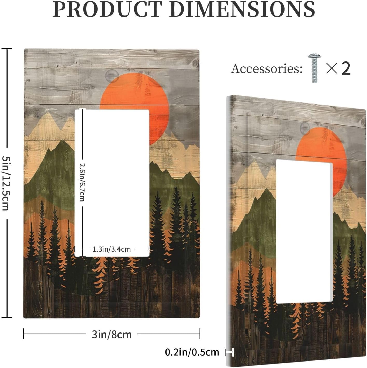 Decorative Outlet Covers Vintage Wood Grain Sun Forest Mountains 1 Gang Single Rocker Light Switch Cover Plate Wall Plates GFCI Faceplate for Farmhouse Cabin Decor