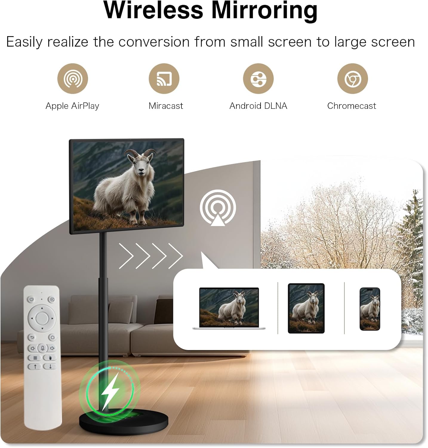 Portable Smart Screen On Wheels, 4K Touchscreen Display, Build-in 4K Camera, Rolling TV Android 13 OS, Built-in Battery (5-8H), Remote Control, 8+128GB Storage (Black/32 inches Ultra)