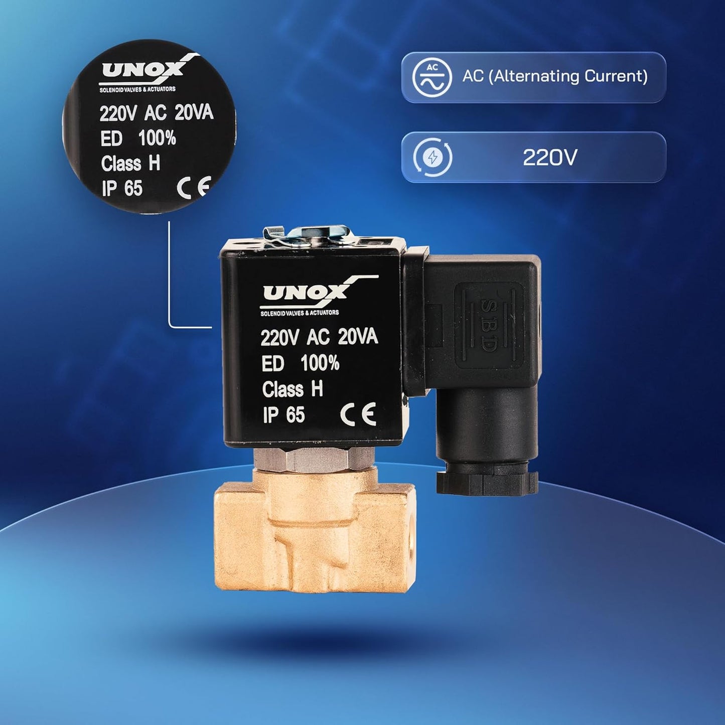 UNOX 1/8" NPT Solenoid Valve 220V AC, Brass Control Valve Normally Closed - 0-232 PSI Multi-Purpose Reliable Control Valve for Water, Air, and Gas - Solenoid Valves
