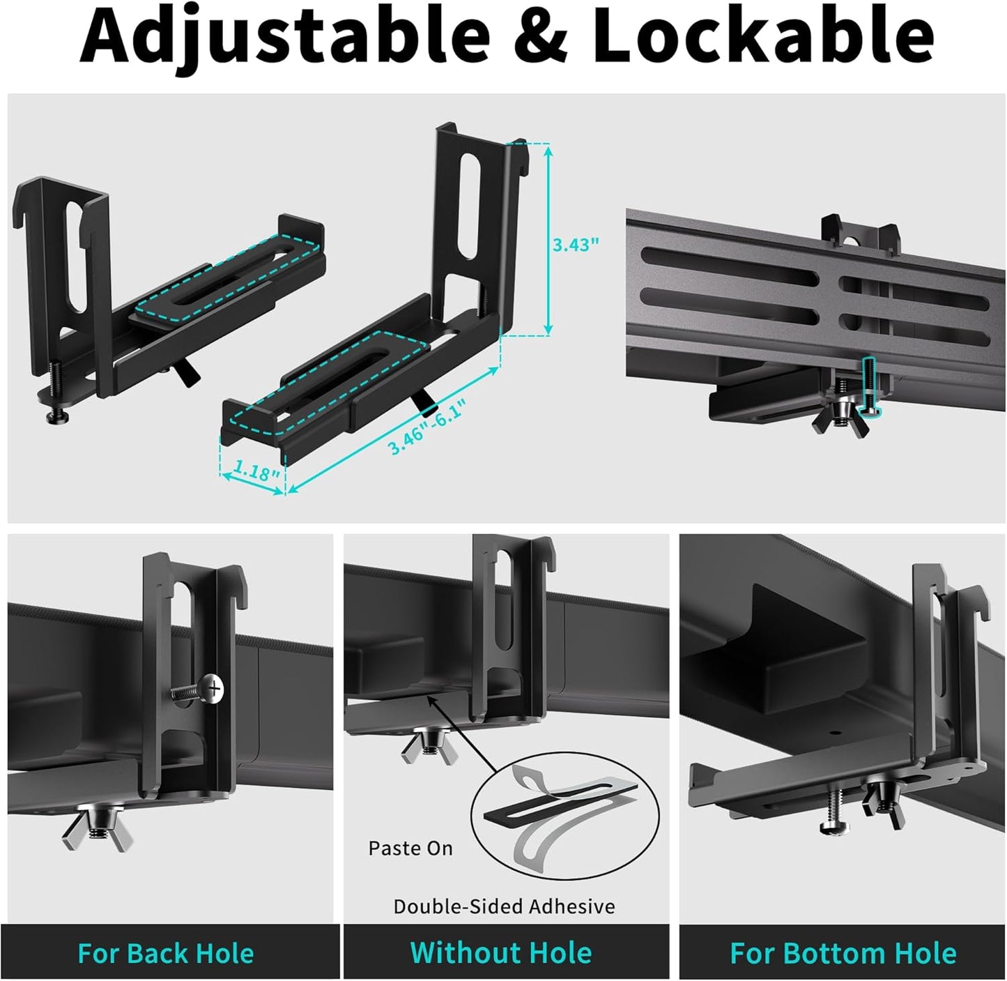 Universal Soundbar Mount with Holes/Without Holes, Sound Bar TV Bracket for Speaker Non-Slip Base Holder Extends 3.46"-6.1",Support 20lbs SBR501