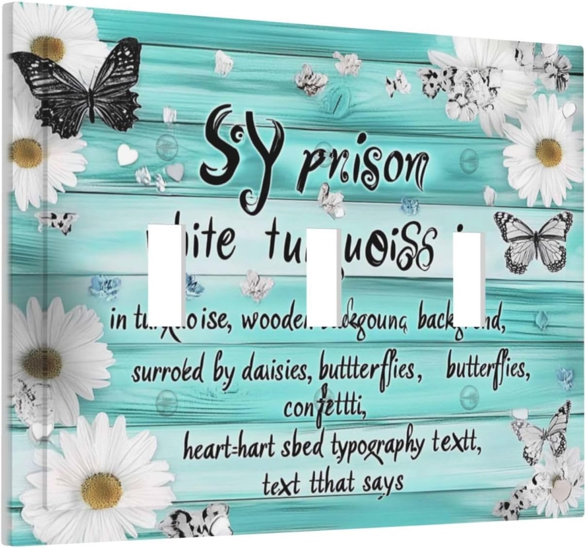 Teal Butterfly Daisy Rustic Wooden Signs Decorative Switch Plates 3 Gang Wall Plate Triple Toggle Light Switch Cover Faceplate Electrical Wall Panels For Farmhouse Cabin Decor