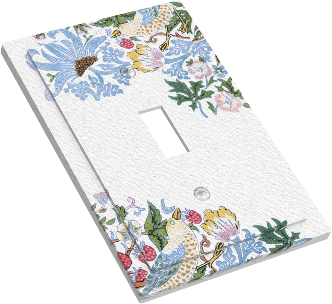 Decorative Light Switch Cover Plate Retro Morris Strawberry Rustic Plant Bird 1 Gang Wall Plate Oversized Single Toggle Wall Cover Plate Jumbo Electrical Switchplate Faceplate