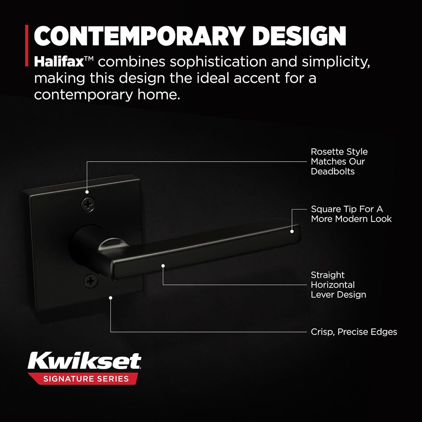 Kwikset Halifax Dummy Door Handle, Single Sided Lever for Closets, French Double Doors, and Pantry, Matte Black Non-Turning Reversible Interior Push/Pull Lever, with Microban Protection