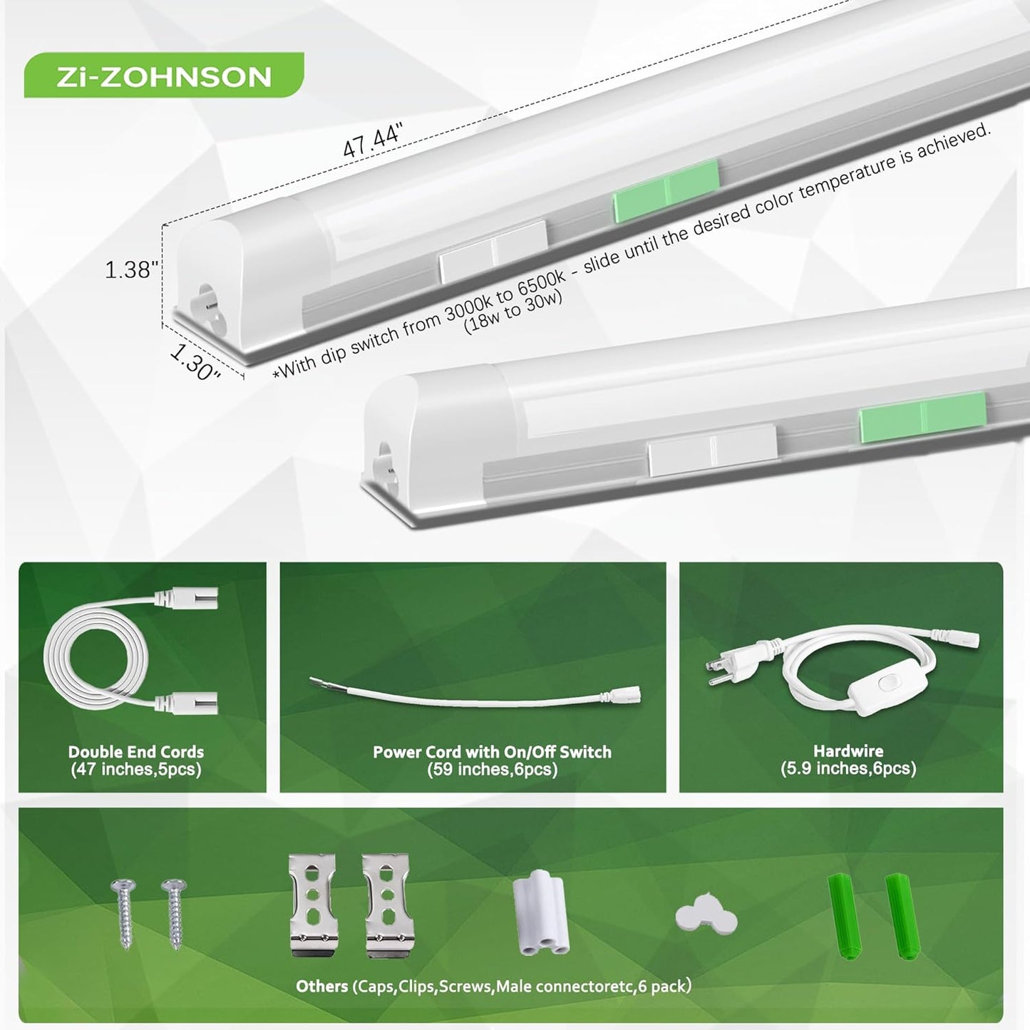 6 Pack 4FT Led Shop Lights,30W 4500LM 3000-6500K Tunable,T8 Tube Light with 6CCT,Milky Cover Linkable Fixture Lights for Workshop,Warehouse,Garage,Shop,Barn