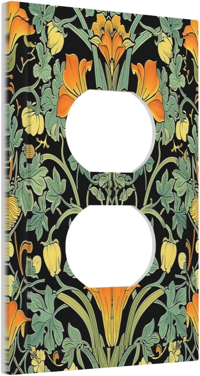 Outlet Covers William Morris Vintage Floral Green Yellow 1 Gang Duplex Wall Plate Decorative Switch Plates Electrical Receptacle Faceplate Light Switch Cover for Bedroom Home Decor