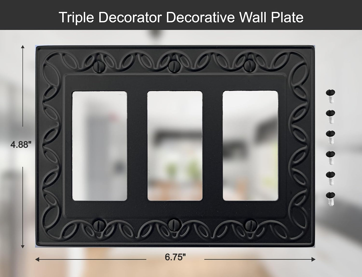 Triple Decorator Light Switch Cover NovaBloom Metal Wall Plate, 2-Pack Black 3 Gang Triple Rocker, Receptacle Dimmer Switch Cover GFCI Outlet Decorative Wallplate, Durable
