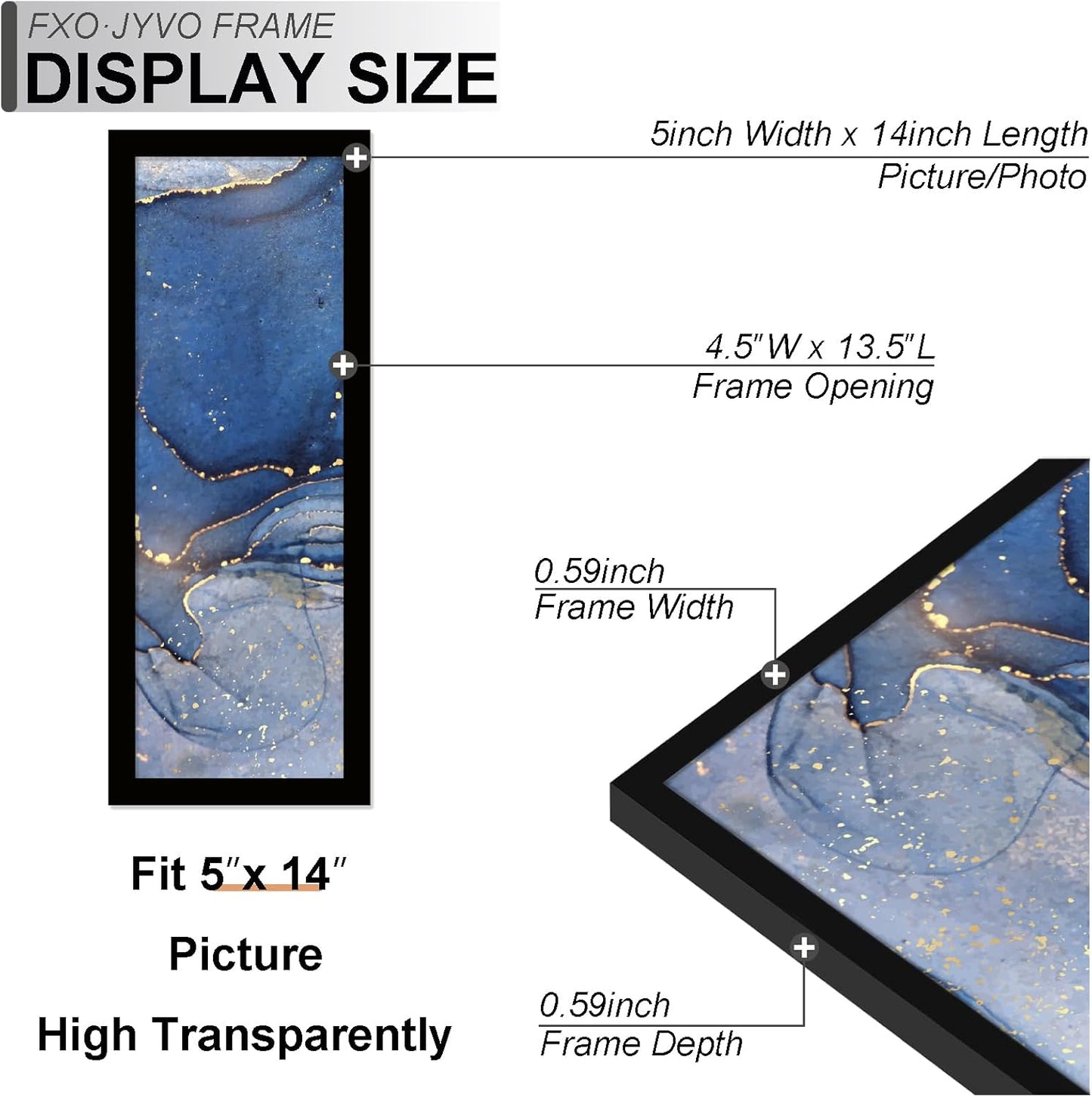5x14 Picture Frame, Black Frame for 5 x 14 Inch Picture Poster Photo, Light Weight and High Transparent 5 by 14 Frame for Wall - 1 Pack/Black/5"x14"