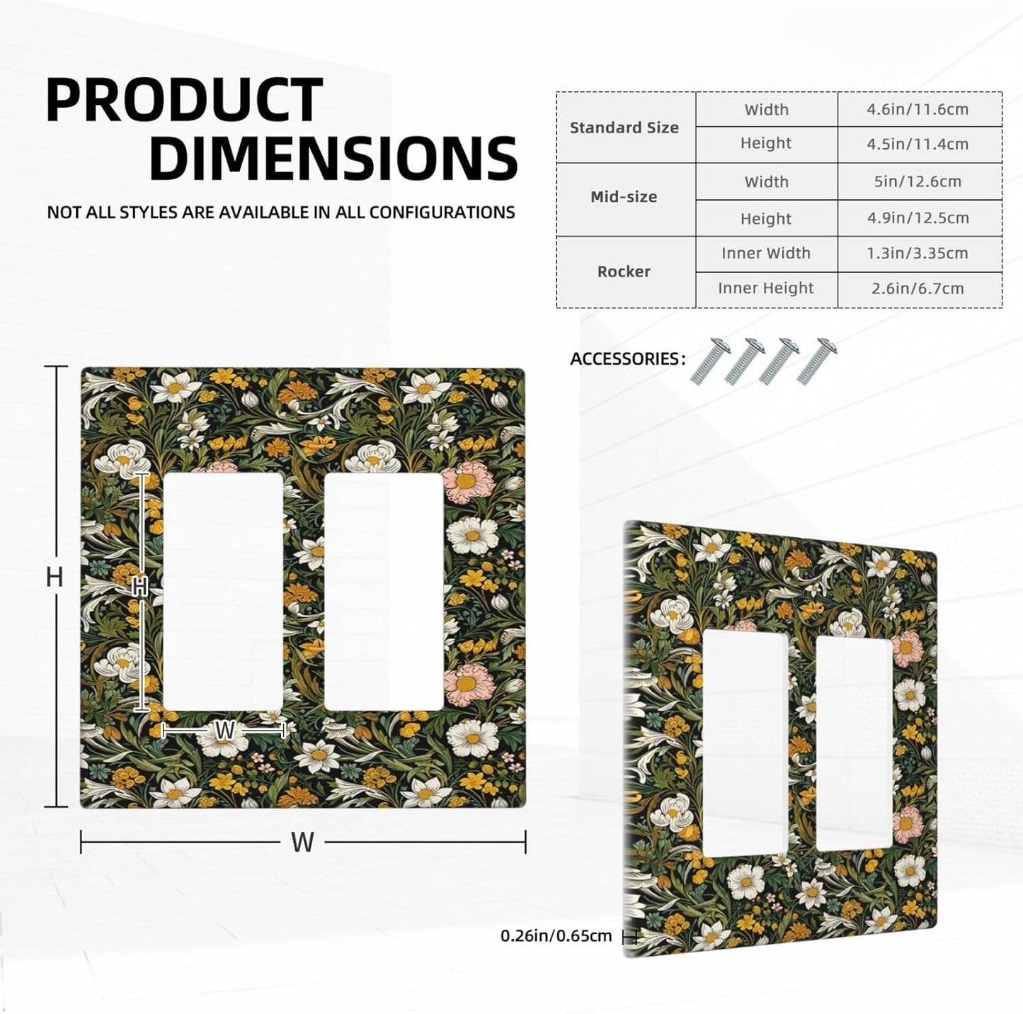 Decorative Outlet Covers Rustic Green Leaf White Daisy Yellow Floral 2 Gang Light Switch Cover Plate Double Rocker Wall Plate Switch Plate Covers Faceplate for Bedroom Home Decor