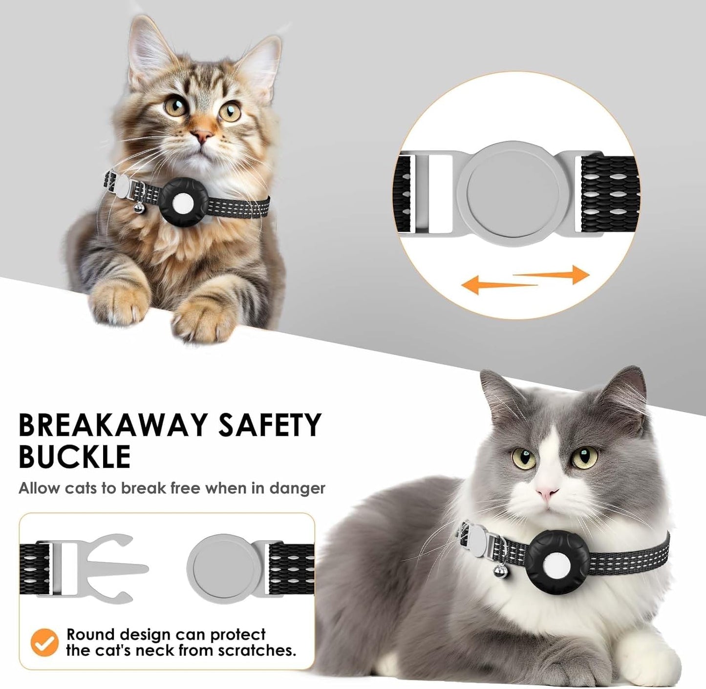 Cat GPS Tracker, Waterproof Pet Tracker for Cats, Cat GPS Tracker Collar with Safety Elastic Buckle, Works with Any Collar,Compatible with Apple Find My App (Only iOS), No Monthly Fee, White