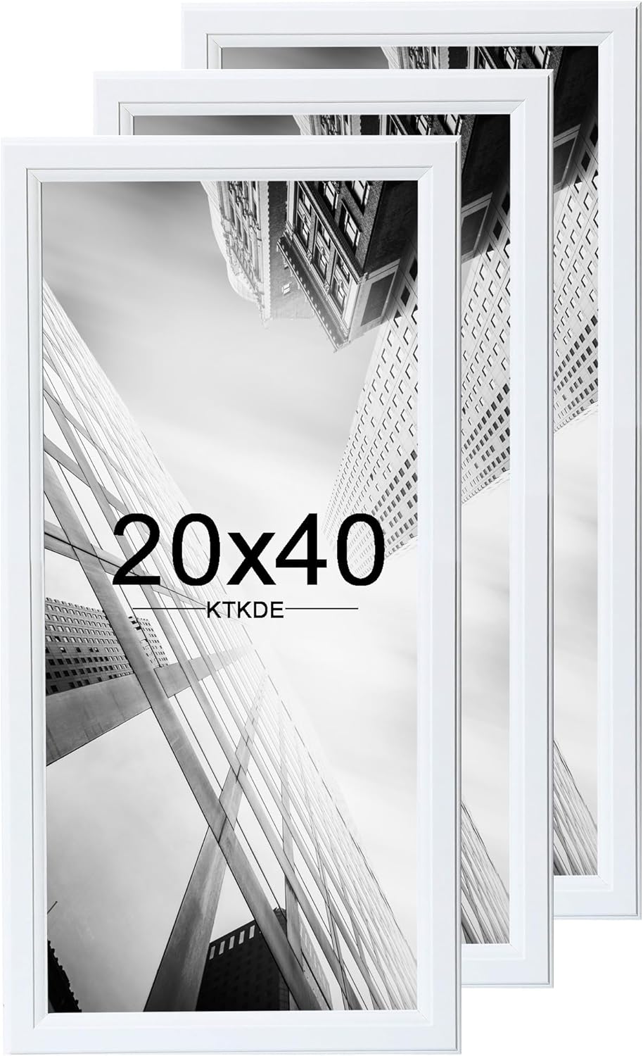 KTKDE 20x40 Picture Frame Set of 3, Poster Frame Wooden White 40 by 20 in for Pictures and Art Prints, Exhibition, Caffe Large Frame for Photos, best gift