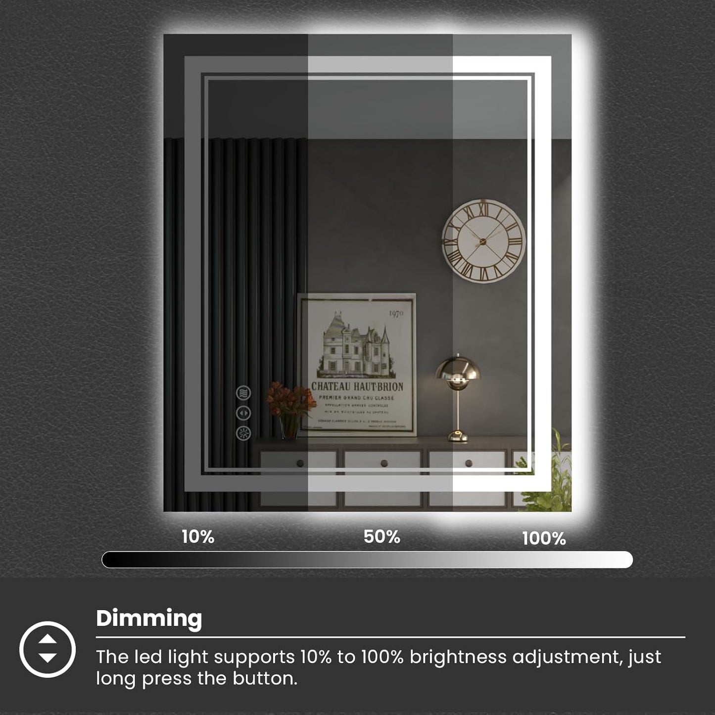 24 x 28 Inch LED Bathroom Mirror, Front Light and Backlit Anti-Fog Dimmable Memory Lighted Vanity Mirror, Shatterproof Wall-Mounted Led Mirror for Bathroom