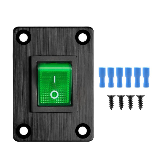 1Pcs Green LED KCD4 Boat Rocker Switch 2-Position 4-Pin DPST Panel Switch 16A 250VAC 20A 125VAC, with 6pcs FDFD2-250 Blue Terminals, CE