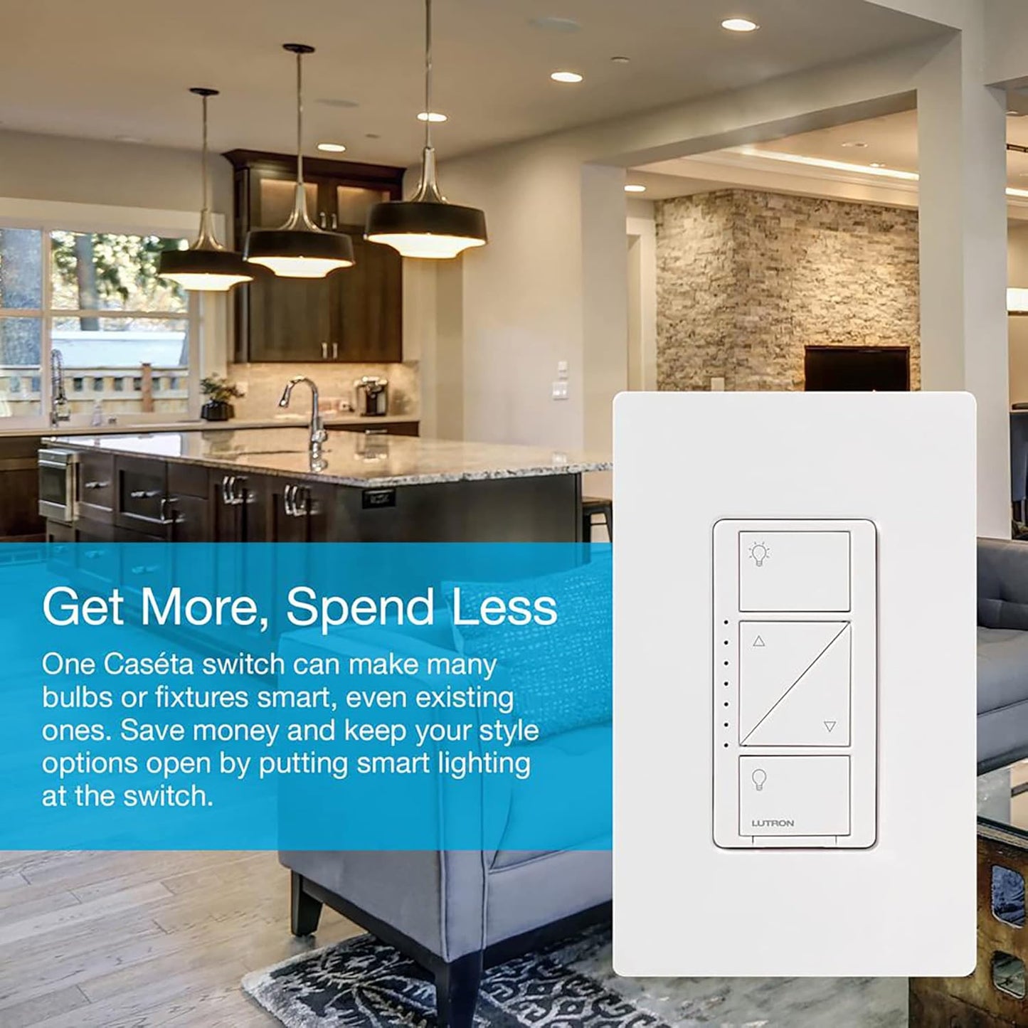Lutron Caseta Original Smart Dimmer Switch (Lutron Smart Hub Required), for LED Lights, 150 Watt, Single-Pole/3-Way, No Neutral Required, PD-6WCL-WH-2, White, 2 Pack