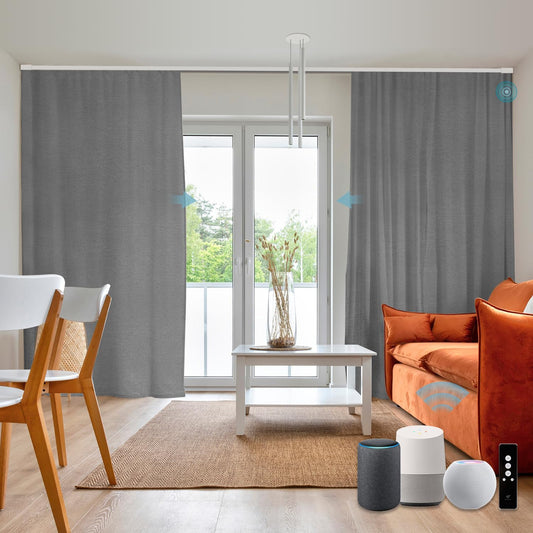 SmartWings Automatic Curtain Opener with Drapery, Motorized Vertical Blinds with Remote, Electric Closet Doors Sliding Panels Compatible with Alexa Google Homekit, 93% Blackout Dark Grey