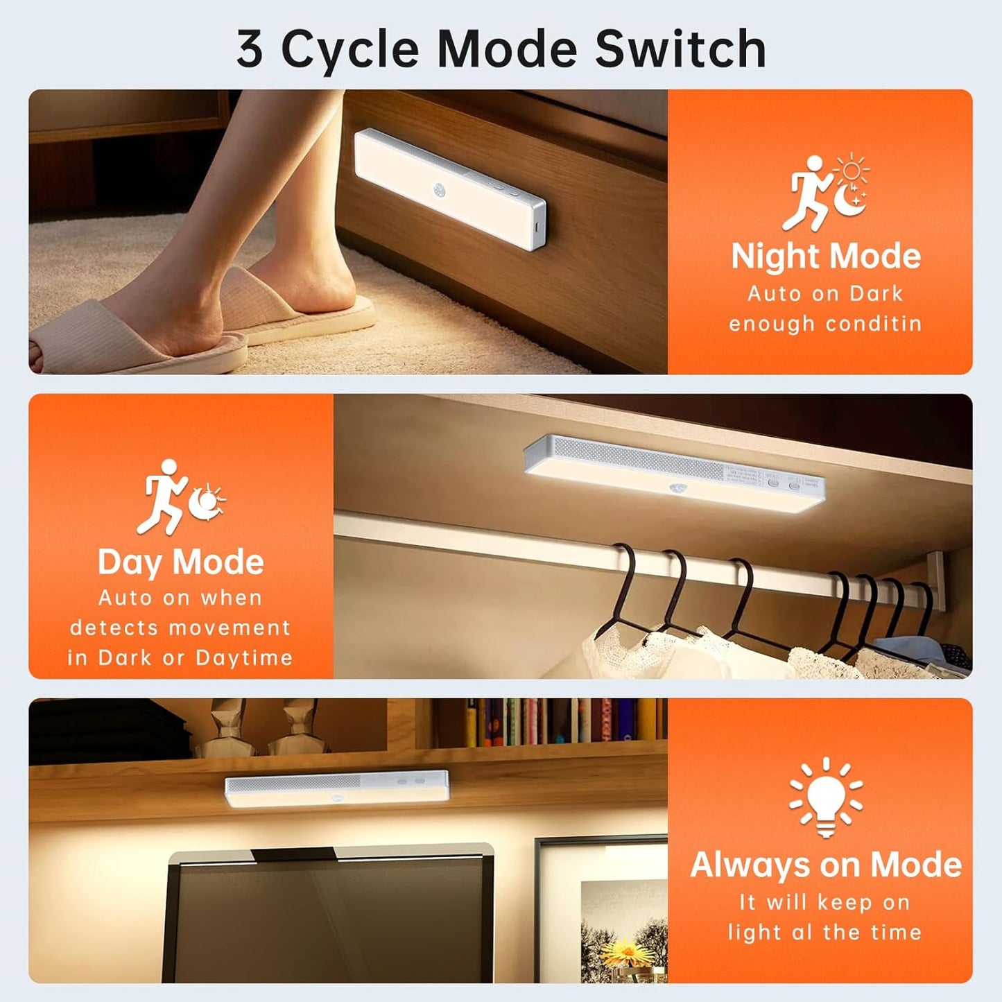 LED Closet Light with Charging Station, 6 Pcs 30LEDs Rechargeable Motion Sensor Under Cabinet Lighting, Stick-Anywhere Night Safe Light Bar for Wardrobe,Kitchen-Warm White