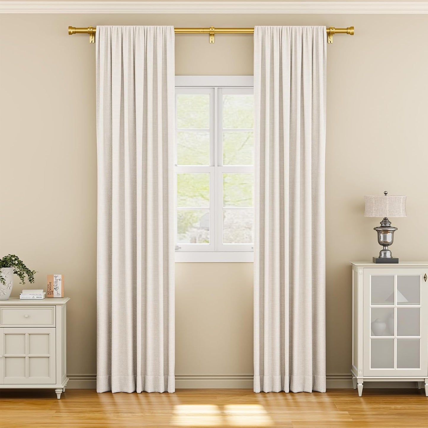 Curtain Rod 32-84 Inch, Heavy Duty 1 Inch Adjustable Curtain Rods for Windows, Gold Long Window Treatment Rods, Modern Design, Easy Installation