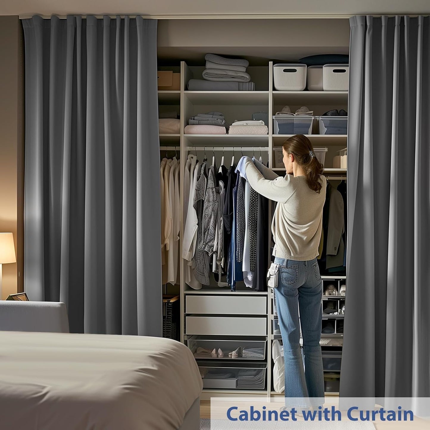 Room Divider Ceiling Mounted Curtains Track Sets Extra Wide Blackout Curtain Flexible Tracks for Bedroom Privacy Partition Separator, 1Panel Grey Drape and White Rail, W8.3 x H10ft
