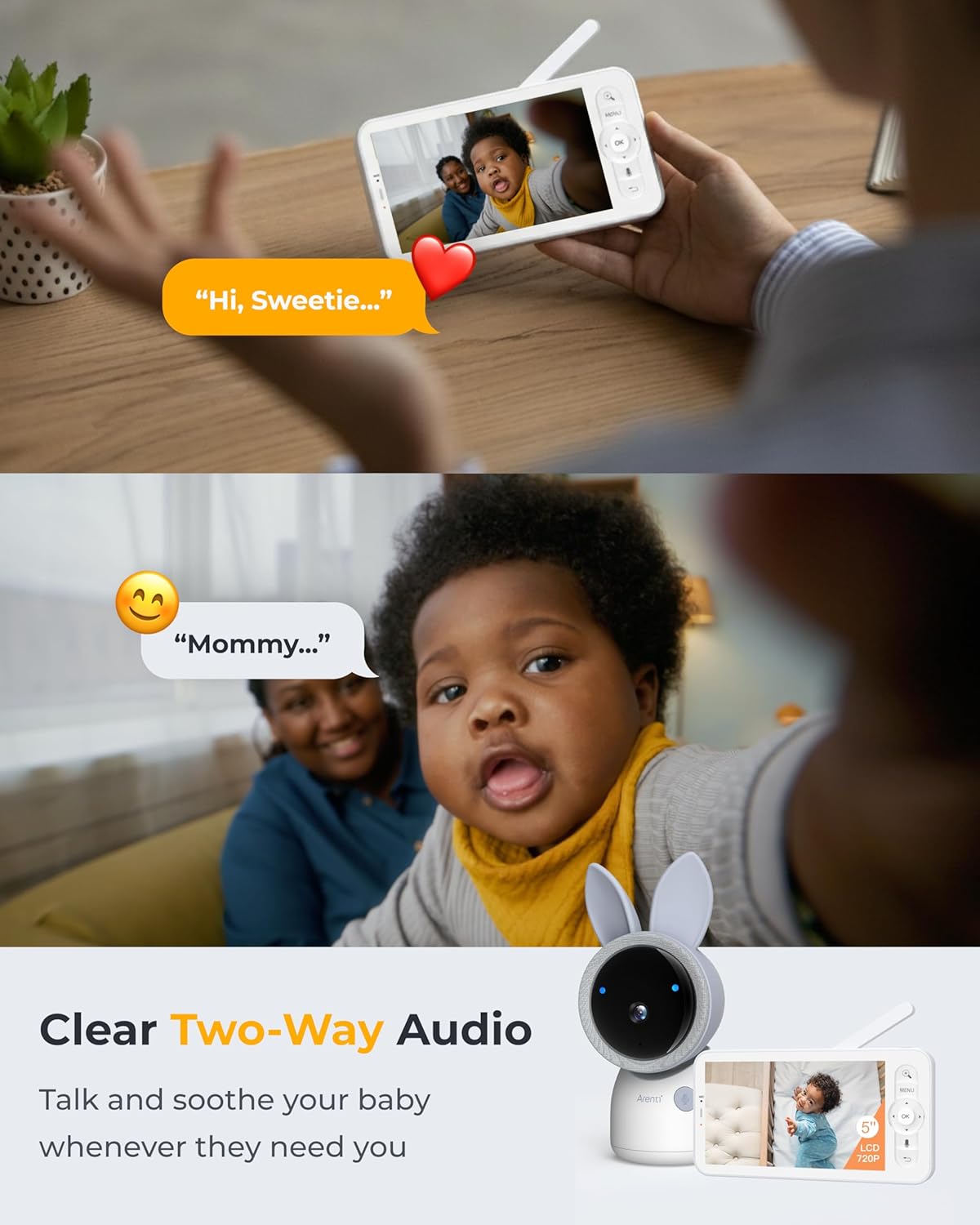 ARENTI Upgraded Baby Monitor, 4MP 2.4G&5G WiFi Baby Camera Monitor, Infrared Night Vision, Night Light, 2-Way Audio, Cry&Motion Detection, Temp&Humidity Sensor, App Control