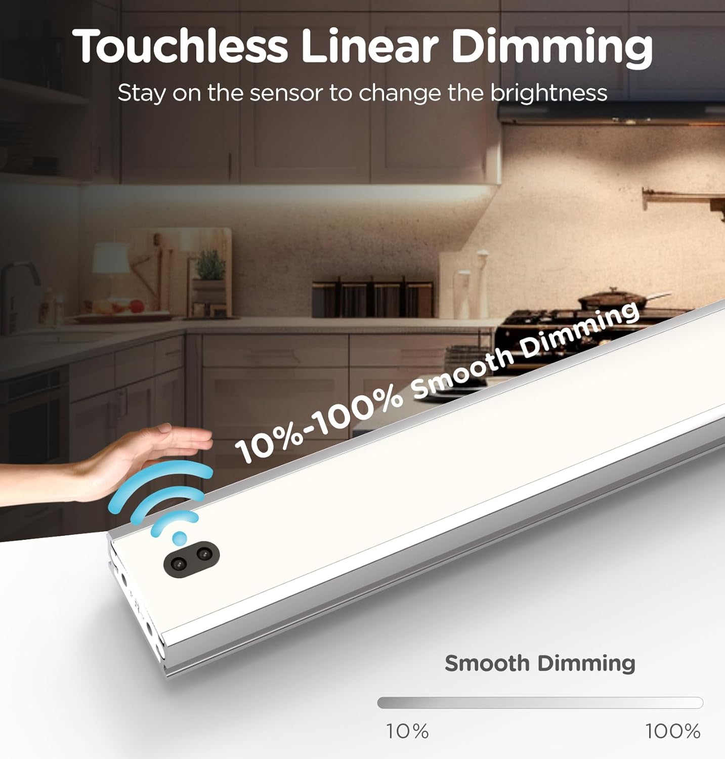 Hand Wave Under Cabinet LED Lighting Plug in, 10 Inch 3 Pcs Dimmable Linkable Ultra Thin Aluminum Alloy Housing, 4000K Natural White Motion Sensor Counter Lights for Kitchen, Shelf, Cupboard