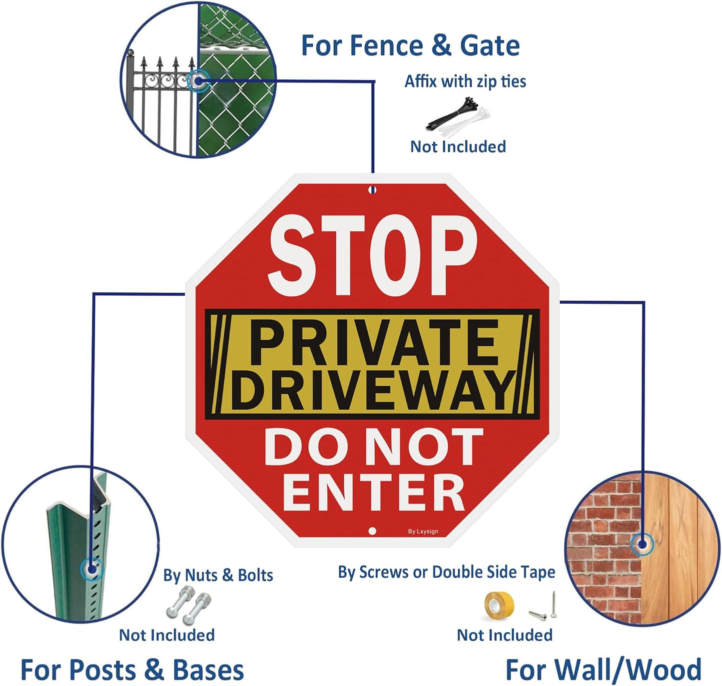 Stop Sign, Do Not Enter Private Driveway Sign, 12" x 12" x 0.04" Reflective Aluminum sign, Fade Resistant Durable UV and Octagon Shaped, Easy Mounting 2Pack
