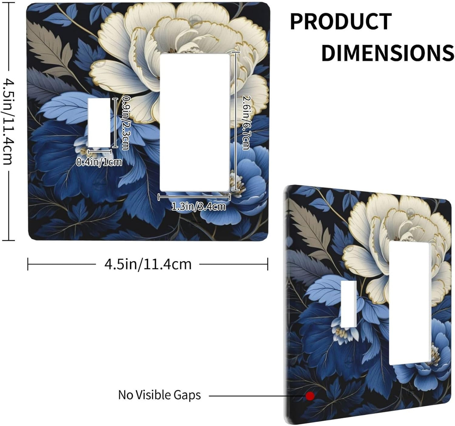 Blue White Flowers Light Switch Covers 2 Gang Single Toggle Rocker Combination Wall Plate Cover Electrical Faceplate Decorative Switchplate for Farmhouse Living Decor