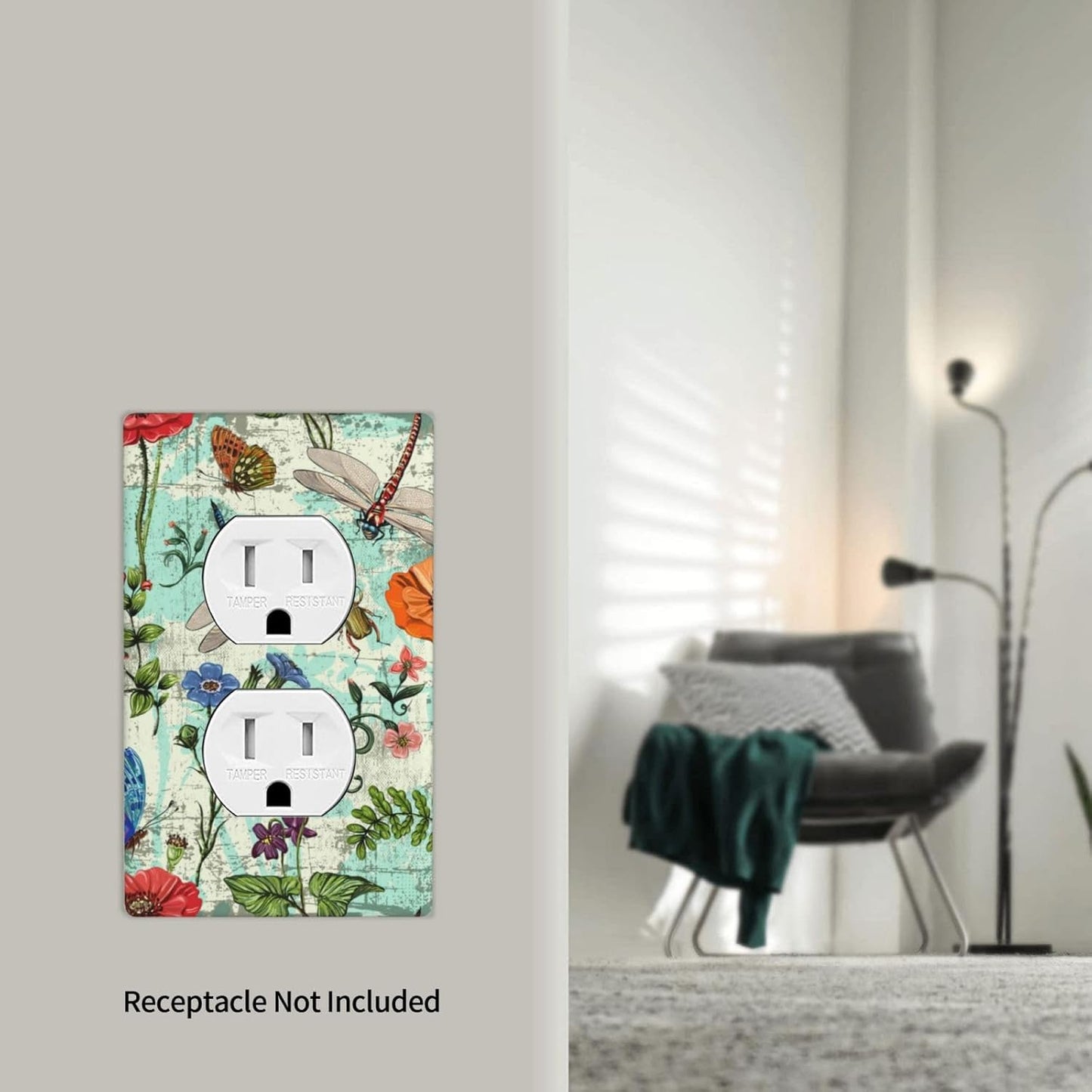 Dragonflies Flowers Butterfly 1 Gang Outlet Cover Outlet Light Switch Cover Decorative Single Duplex Wall Plate Cover For Home Living Bedroom Kitchen Decorative