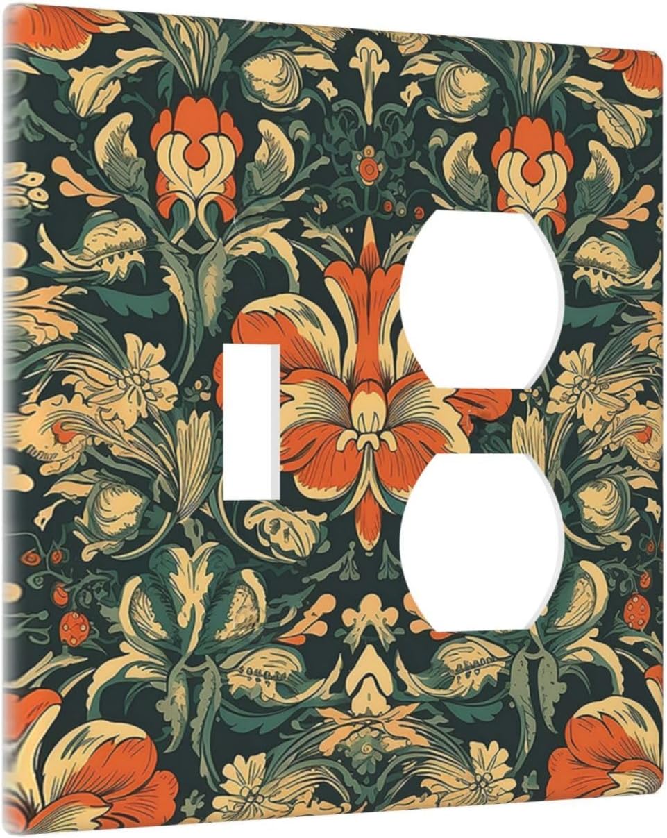 Wallplates William Morris Abstract Floral Plant Pattern Orangeyellowgreen 1 Toggle 1 Duplex Switch Plate Electrical GFCI Faceplate Decorative Light Switch Covers for Bedroom living Room