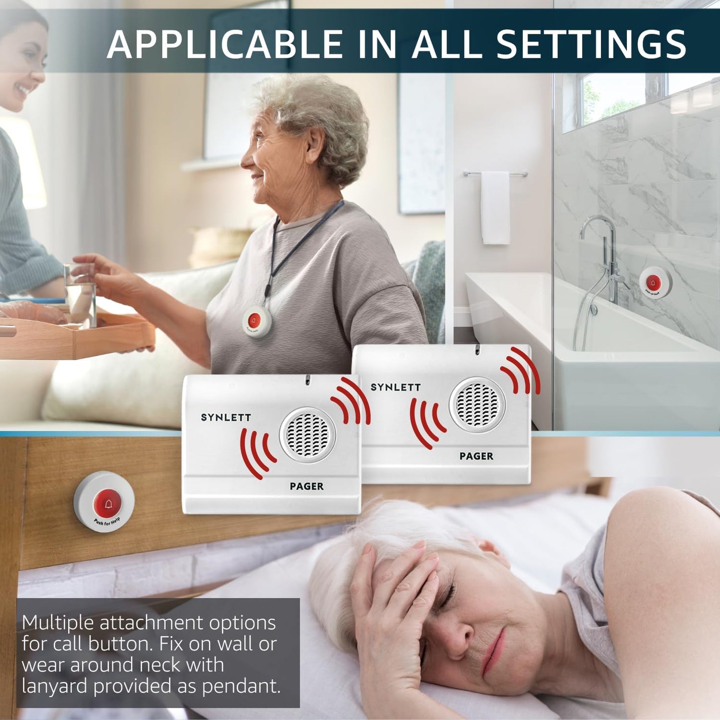 Caregiver Pager Wireless Nurse Call Button for Elderly Home Monitoring Alert System Portable Alarm Bell Seniors Patients Emergency 3 Call Buttons, 2 Pagers