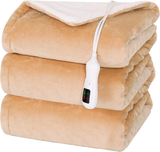 Electric Heated Blanket Twin Size, Washable Blanket Warmer for Home for Adults, Fast Heating Super Cozy Soft Flannel 62" x 84", 9 Heat Levels, 1-9H Auto-Off, ETL Certified, Camel