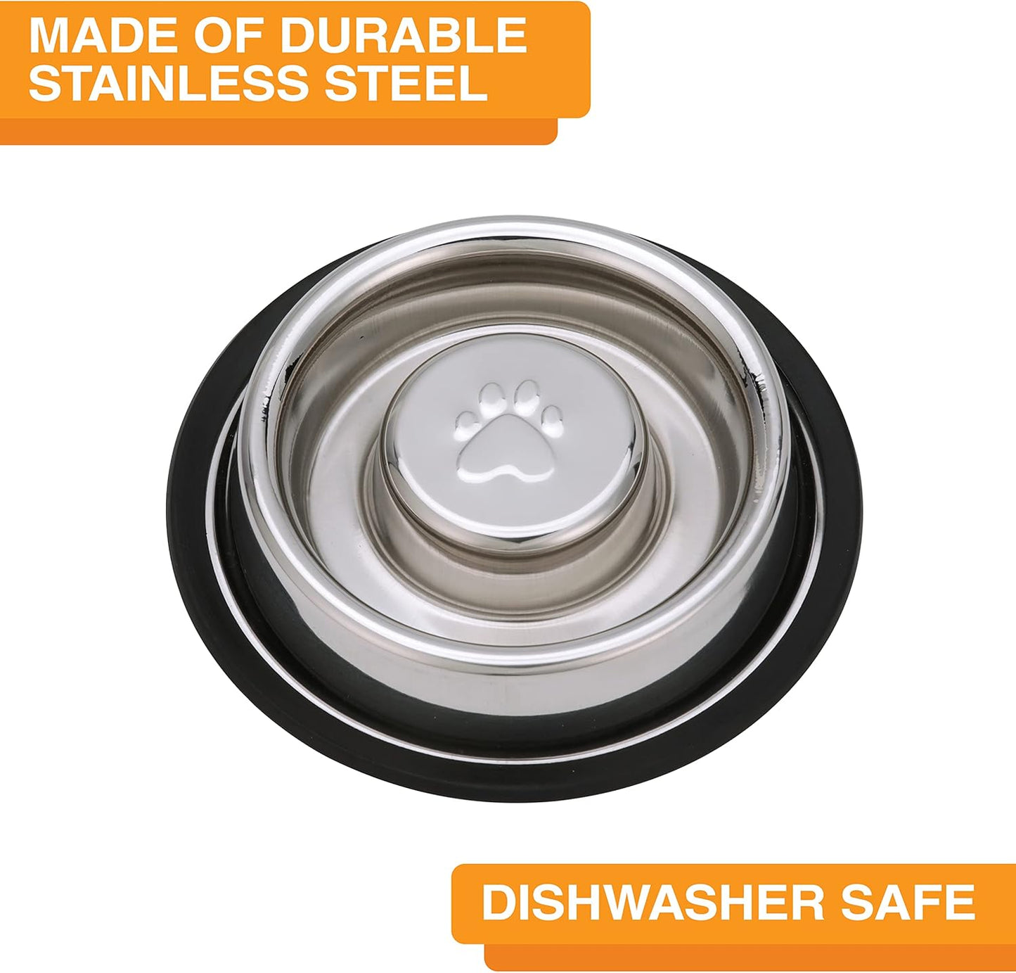 Neater Pet Brands Stainless Steel Slow Feed Bowl - Non-Tip & Non-Skid - Stops Dog Food Gulping, Bloat, Indigestion, and Rapid Eating (.75 Cup)