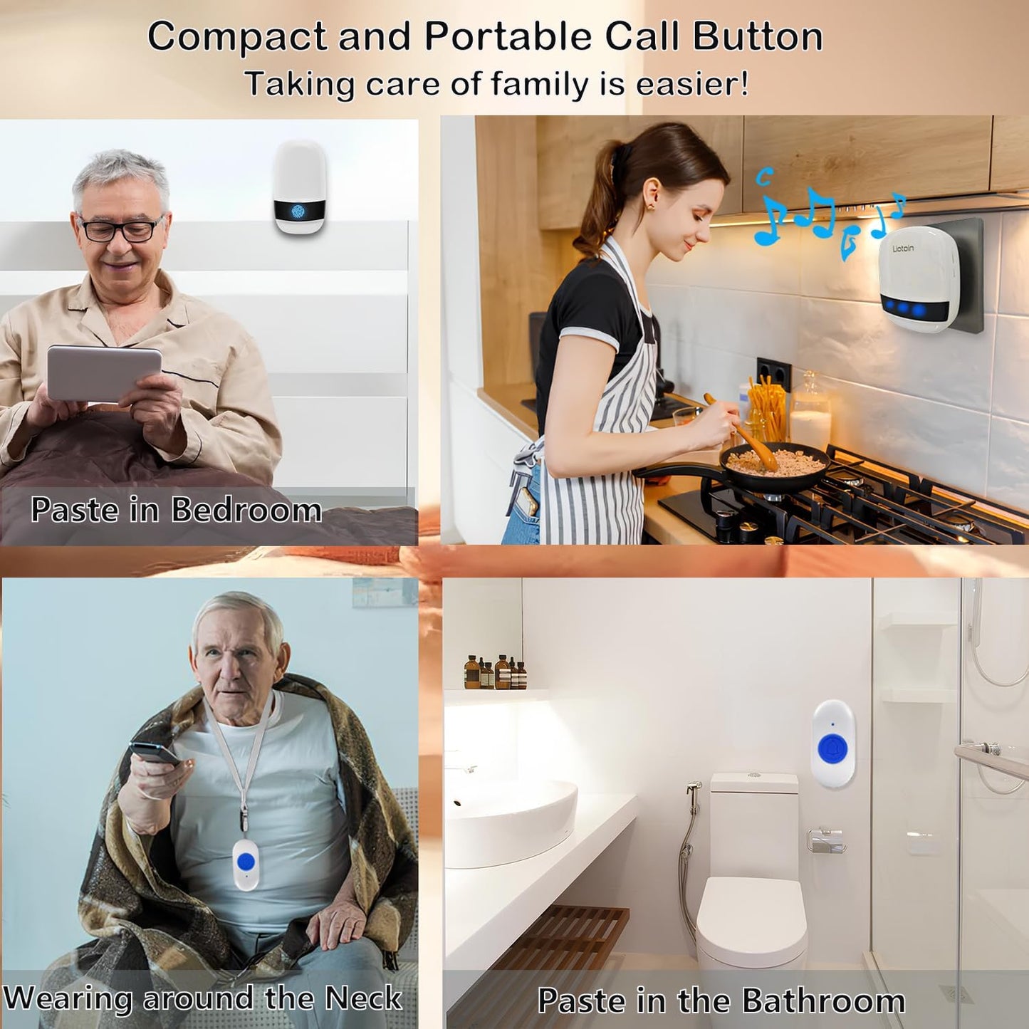 Caregiver Pager Wireless Call Button Call Bell Call Light Alert Button for Home/Elderly/Patients/Disabled Nurse Alert System Emergency Button 3 Plugin Receivers 5 Waterproof Transmitters