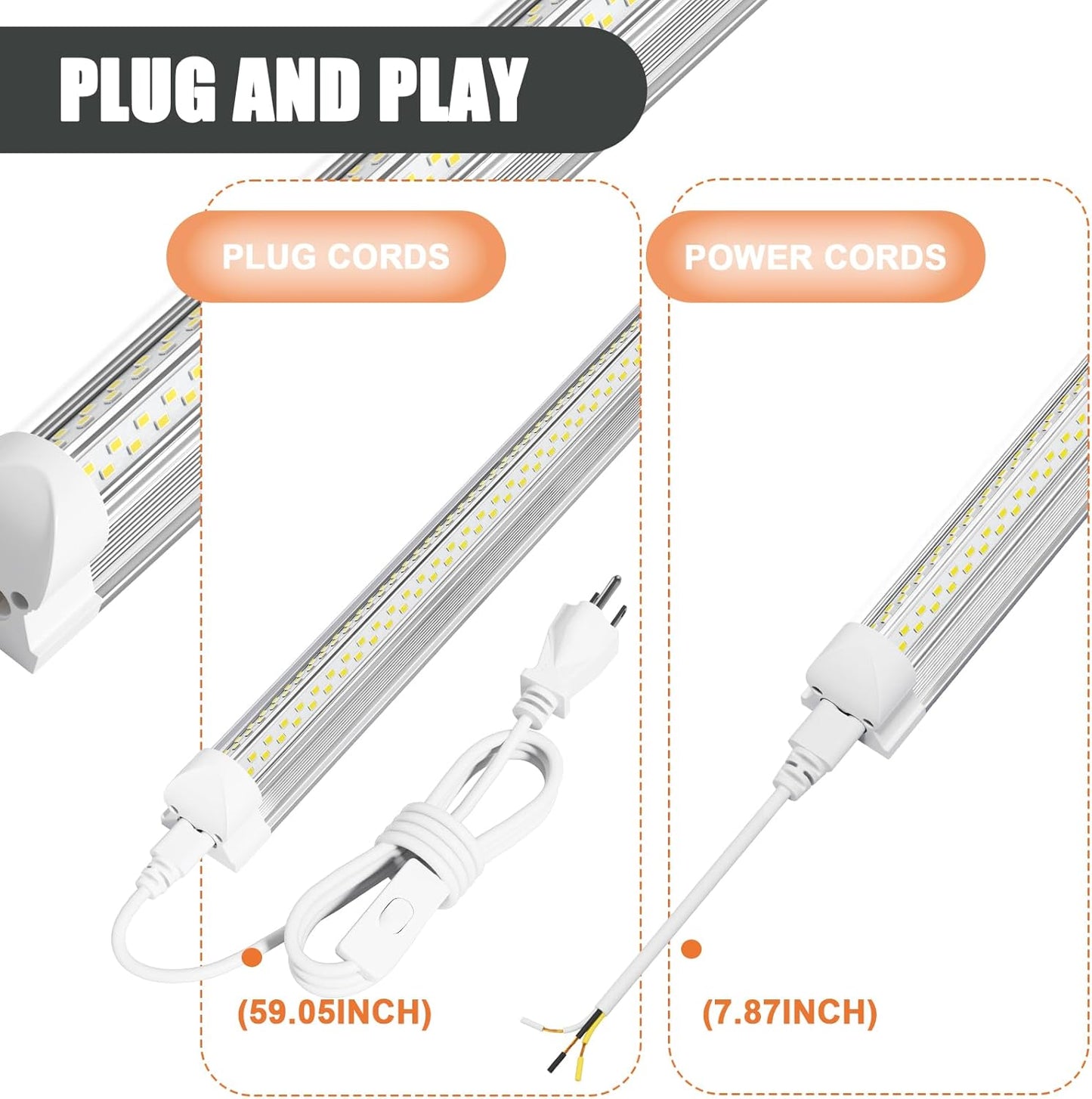 4ft led Shop Light - 45W 6750lm 5000K 4 Foot V Shape Integrated T8 led Lights,Linkable Shop Lights 48" T8 Garage Lights 8 Pack