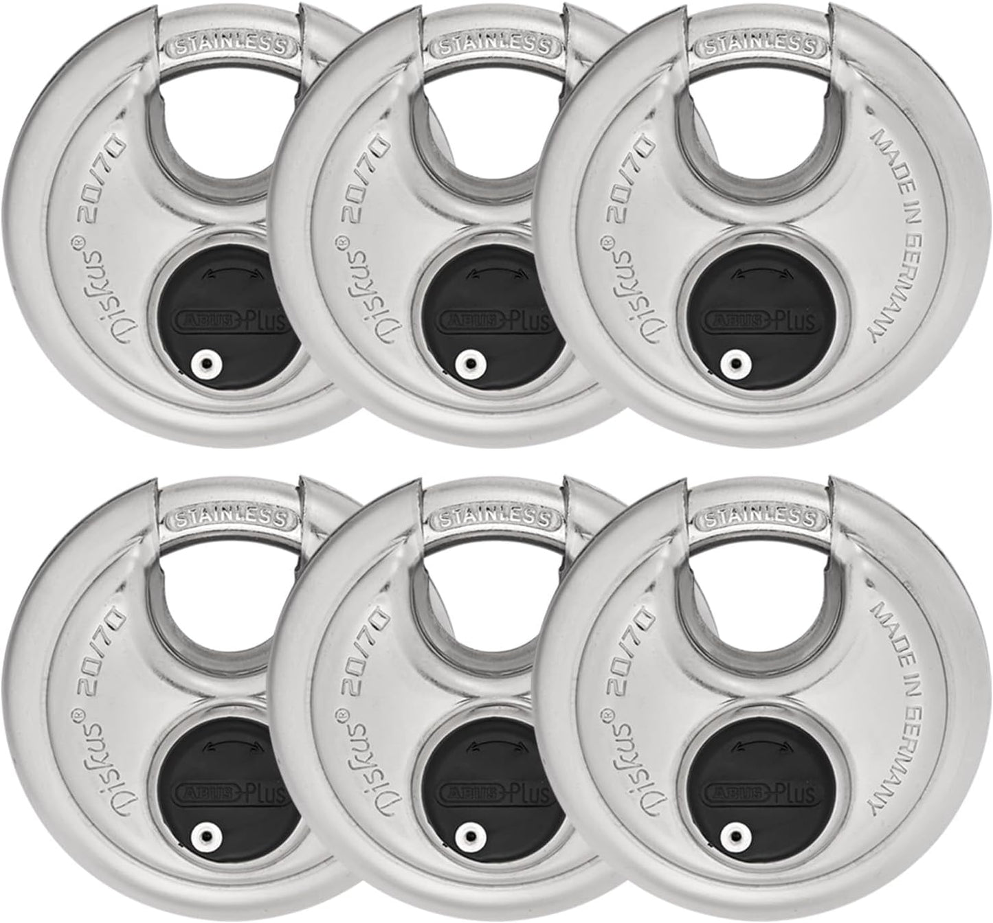 ABUS 20/70 6 Pack Heavy Duty Diskus Storage Padlock with 2 Keys for Storage, Outdoor, Commercial, 2.75in (70mm) Wide, Keyed Alike 323614