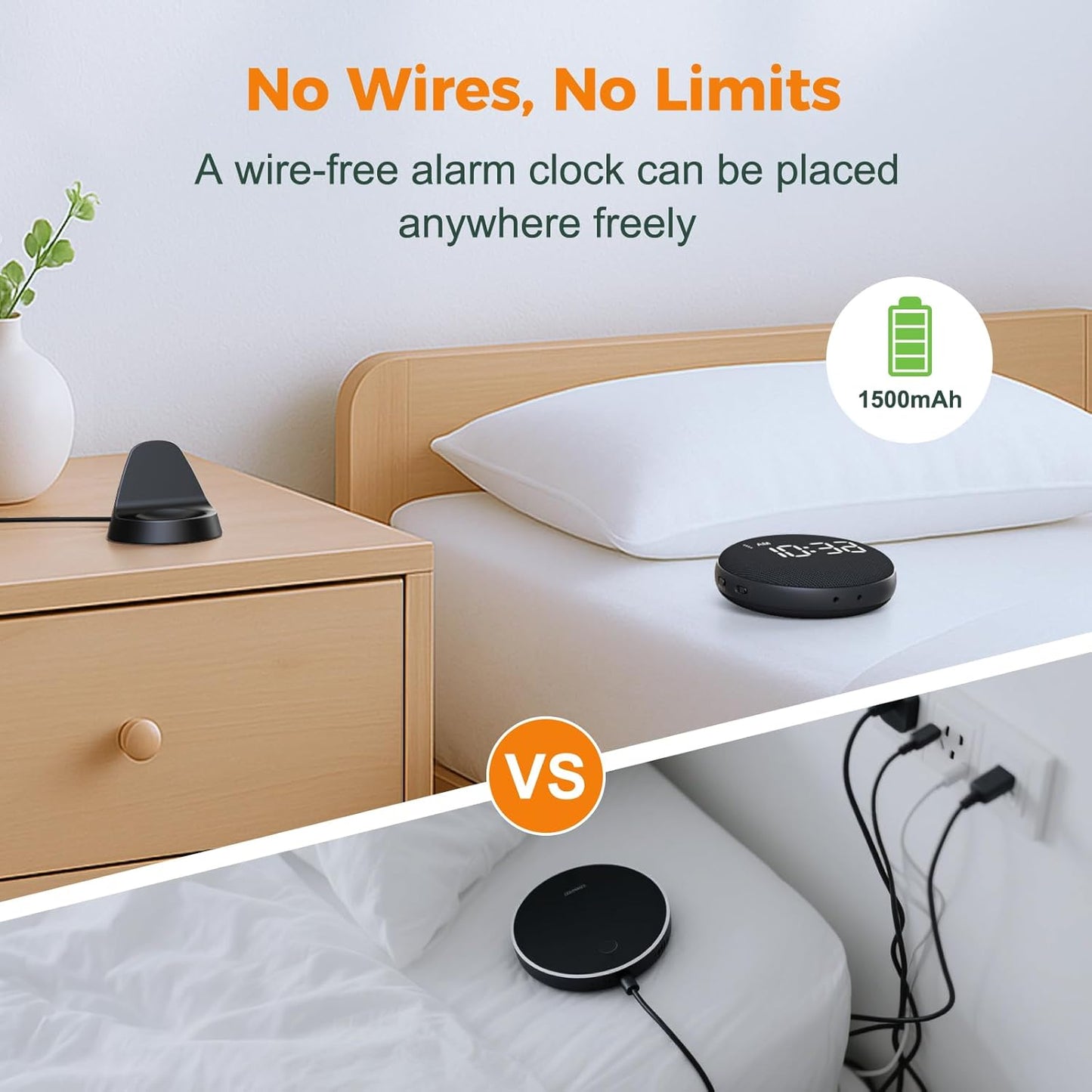 Gianna Vibrating Alarm Clock for Heavy Sleepers - 110dB Loud Alarm Clock, 3 Wake Modes, Auto-Dimming, Rechargeable Battery Operated Bed Shaker for Bedroom and Travel