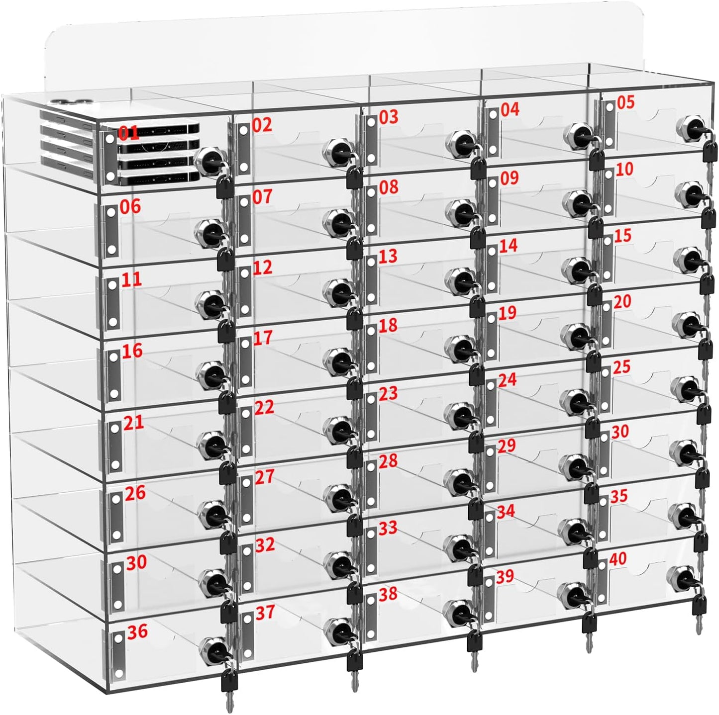 Cell Phone Locker 100 Slots, Wall-Mounted Cell Phone Lock Box with Keys, Acrylic Cell Phone Storage Locker for Employees Office Classroom Gym, Clear Cell Phone Locker Cabinet for Storage (40 Slots)