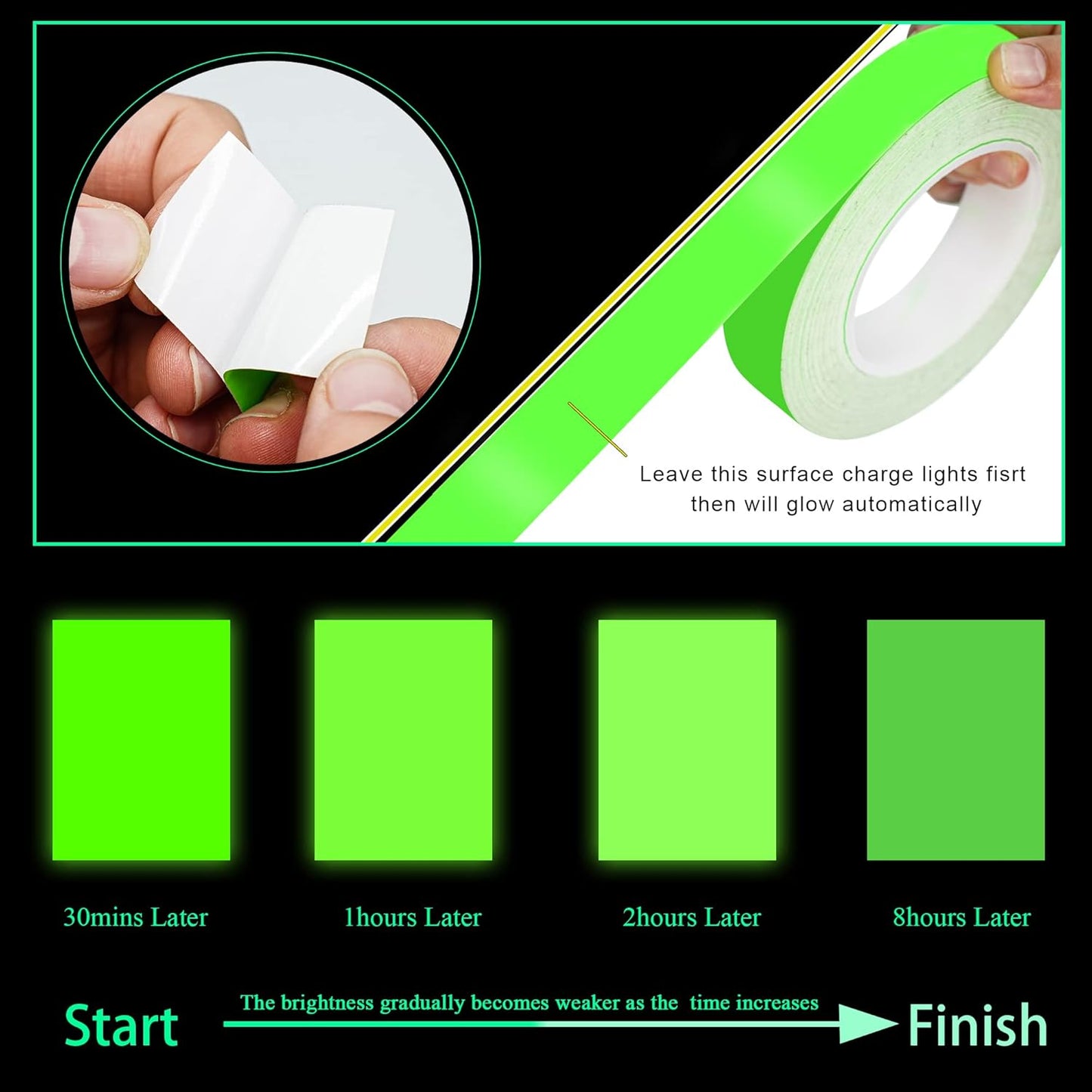 Glow in The Dark Tape 1 Inch x 33 Feet Fluorescent Tape Waterproof for Outdoor Black Light Luminous Tape Halloween Decorations and Stage