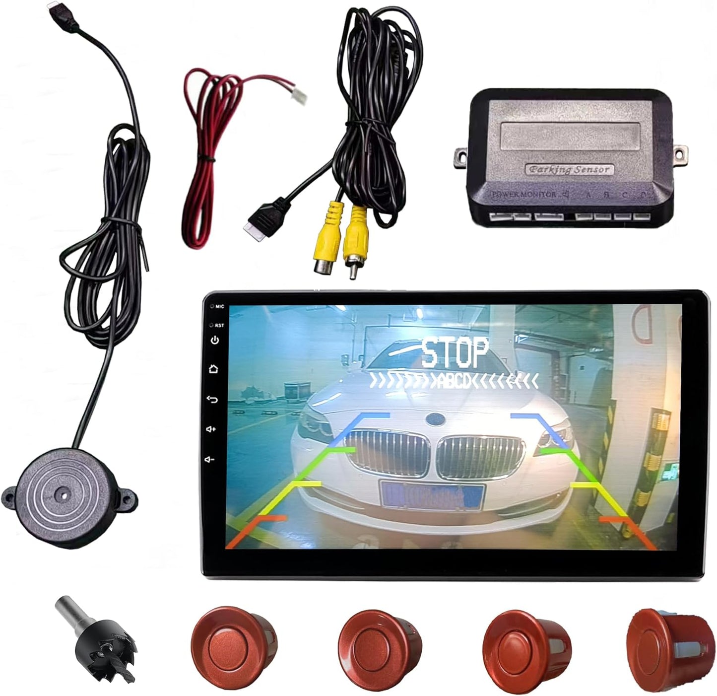 LCD Parking Sensor Kit - Displays Data on Original Screen, Easy Rear Installation, Compatible with All Camera Formats (AHD, CVBS), 18 Probe Colors to Match Any Vehicle