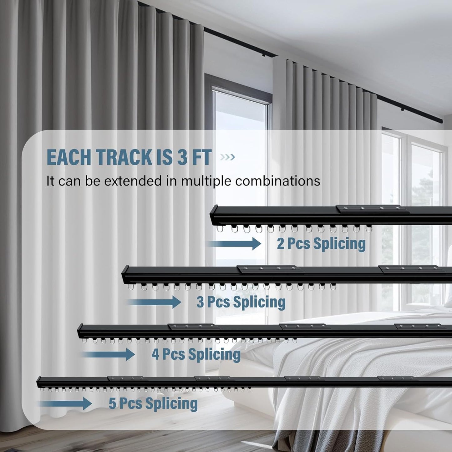Curtain Track Ceiling Mount heavy duty sliding Curtains Tracks rails Rod System Room Divider with clips 6-9ft Black