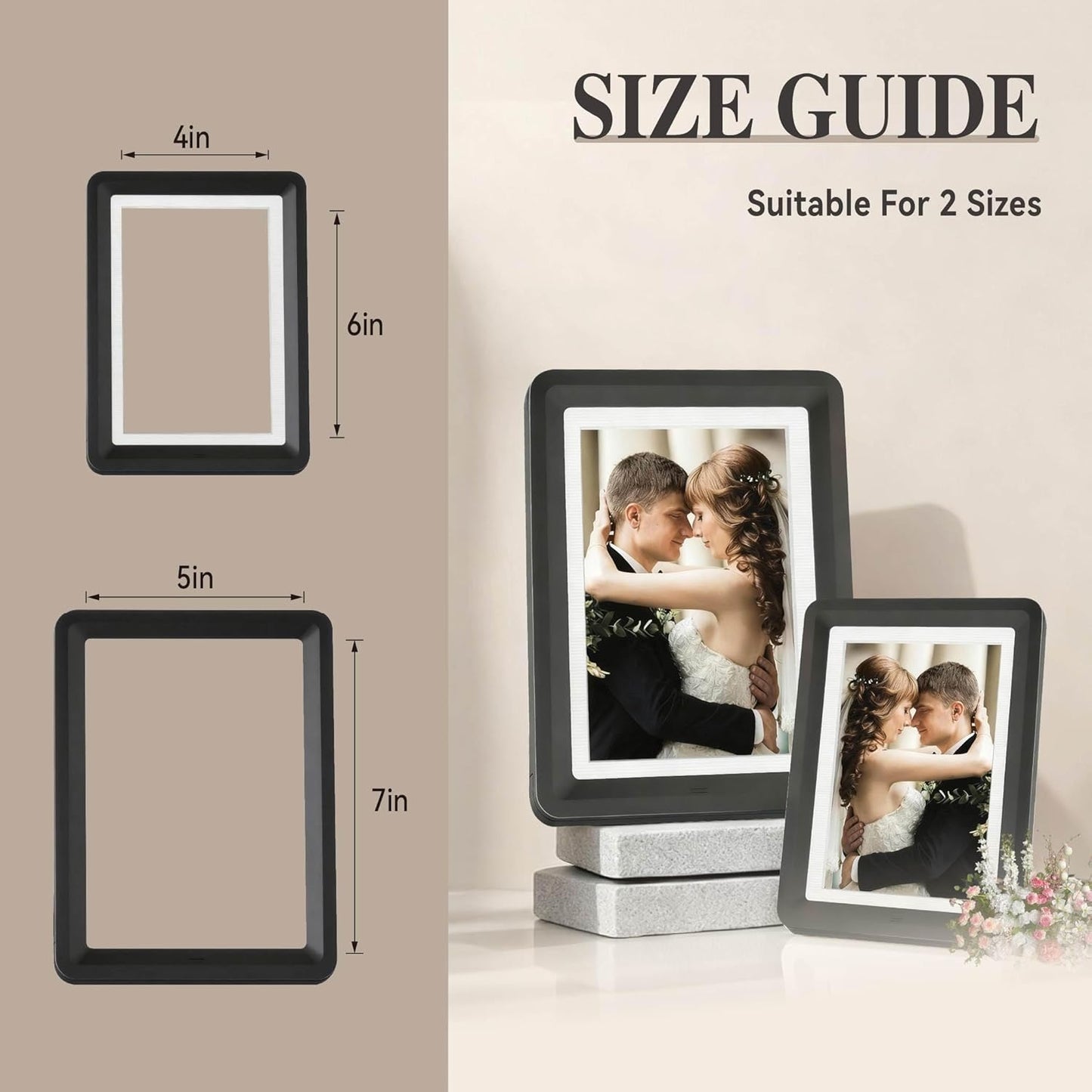 Black 5x7 Picture Frame, with Clear Acrylic Photo Frame with White Mat for 4x6 Photos, One-Piece Shatterproof & Tool-Free Design, UV-Resistant Waterproof Tabletop Frame for Home Office Decor,1 Pack